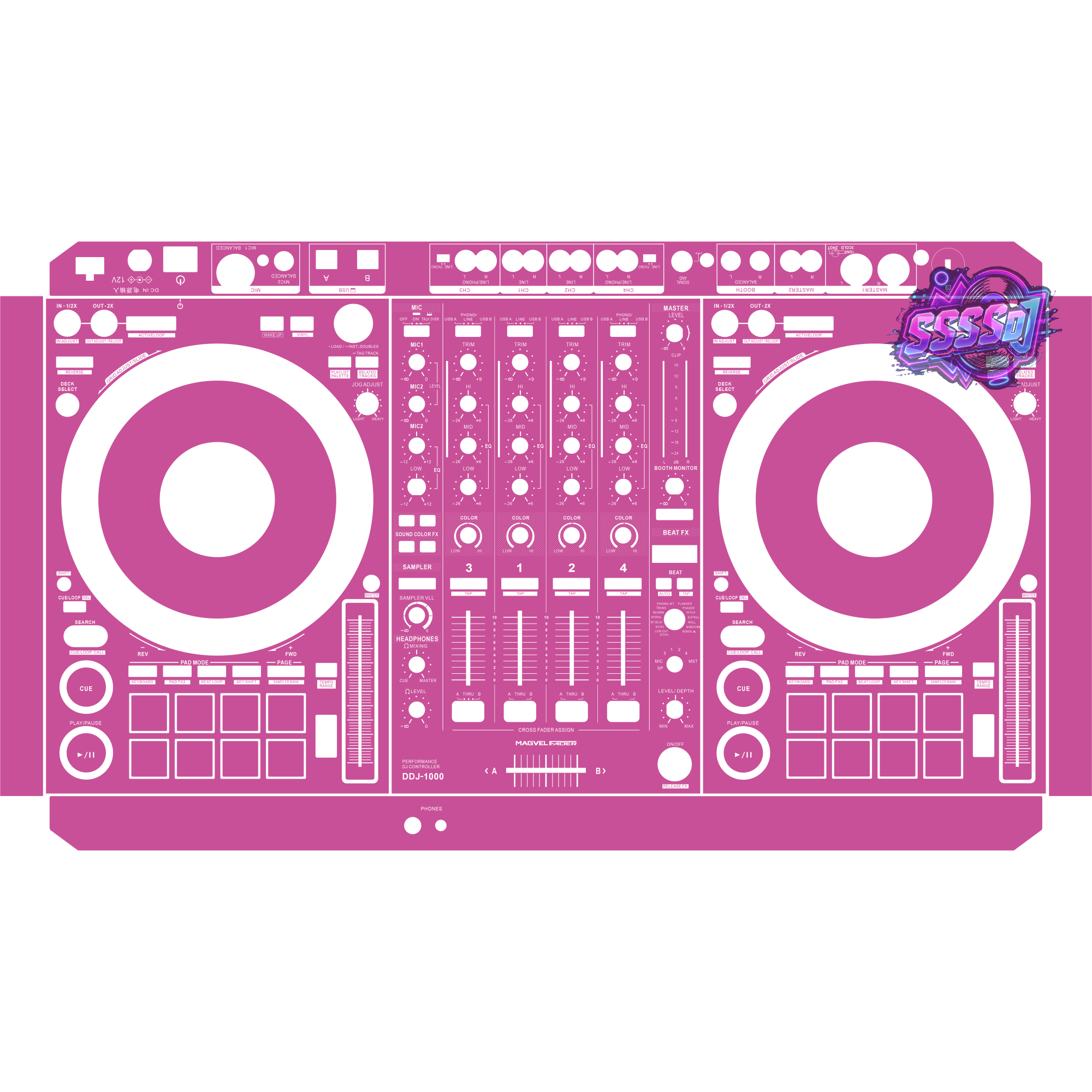 DDJ-1000 DJ Controller Skin - Pink Purple Solid Color Design
