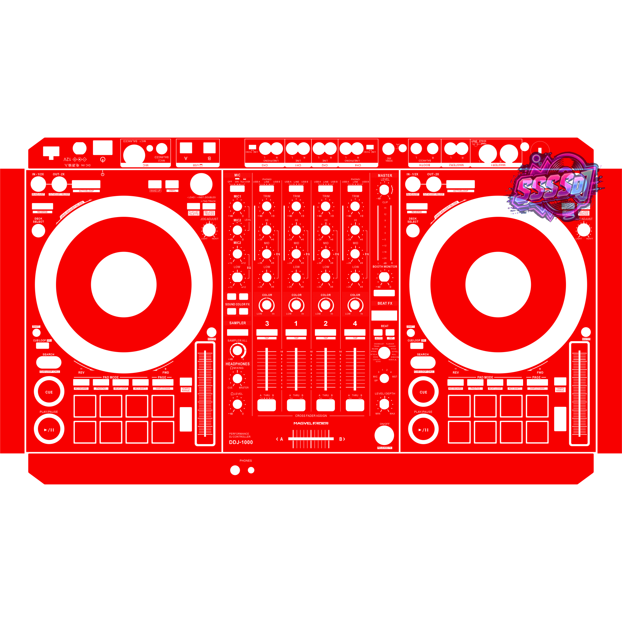 DDJ-1000 DJ Controller Skin - Red Solid Color Design