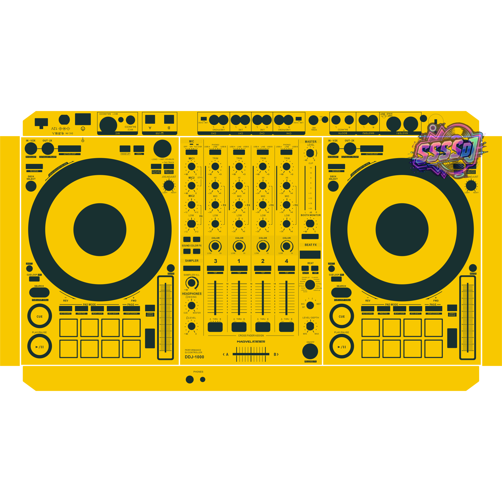 DDJ-1000 DJ Controller Skin - Yellow Solid Color Design