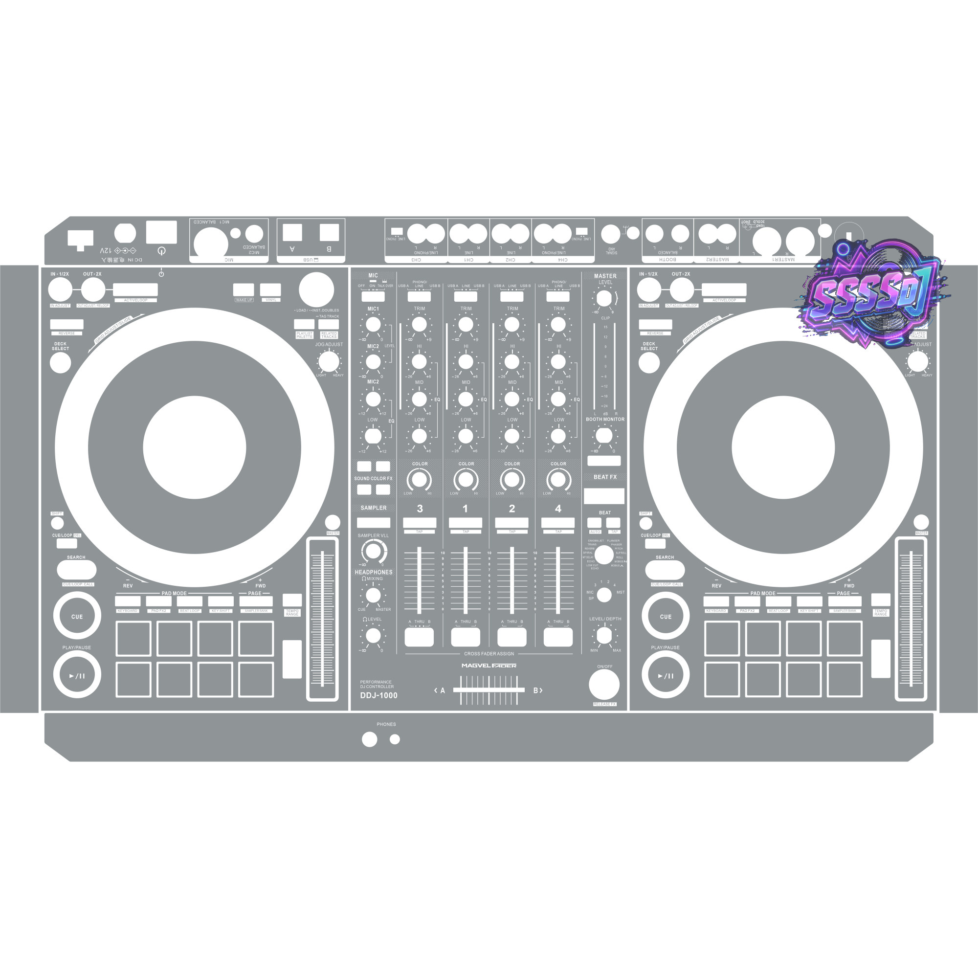 DDJ-1000 DJ Controller Skin - Gray Solid Color Design