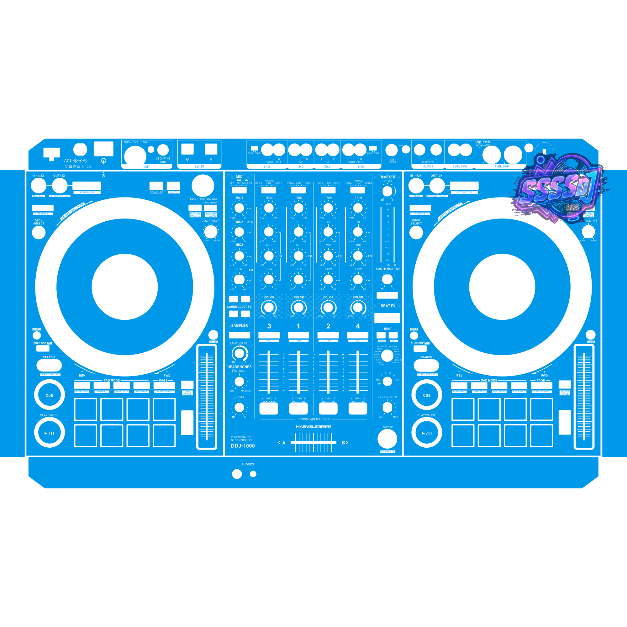 DDJ-1000 DJ Controller Skin - Blue Solid Color Design