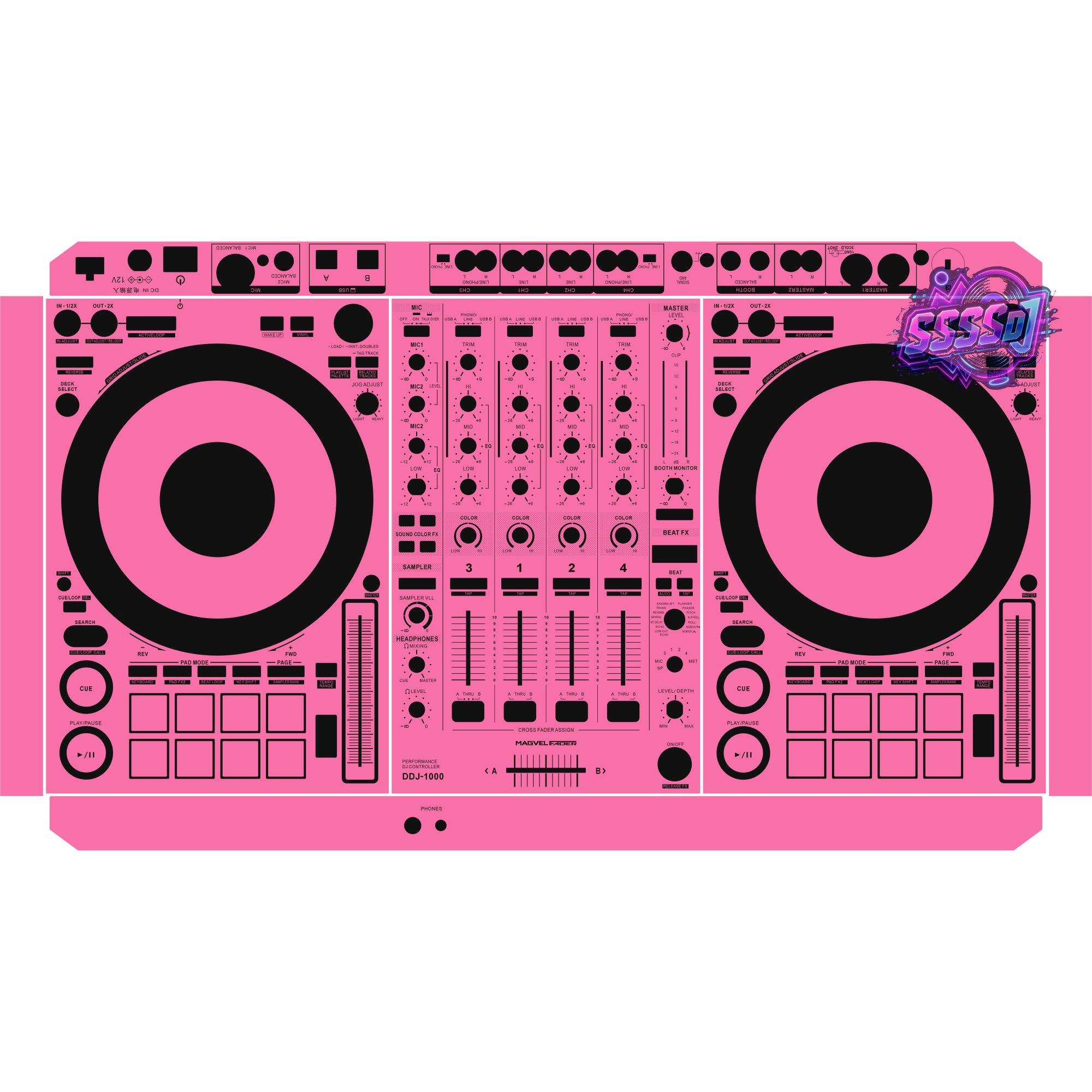 DDJ-1000 DJ Controller Skin - Hot Pink Solid Color Design