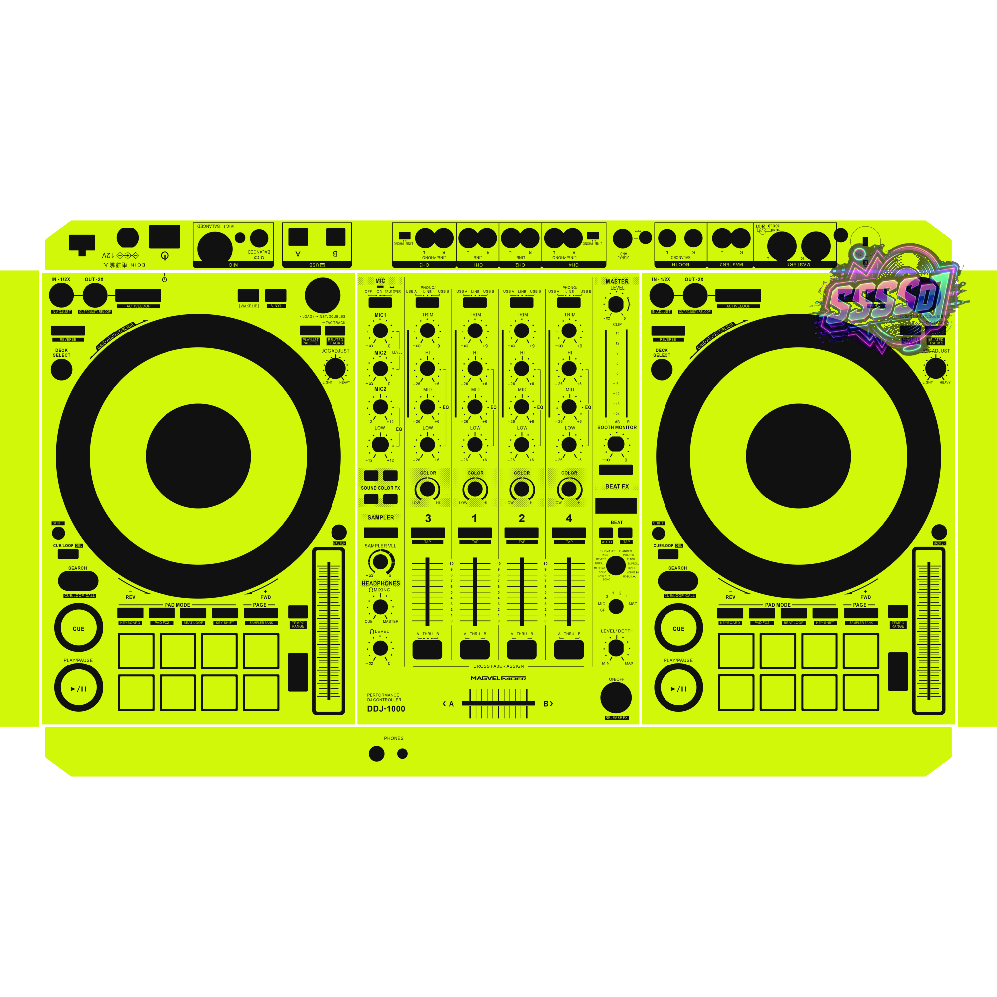 DDJ-1000 DJ Controller Skin - Neon Green Solid Color Design