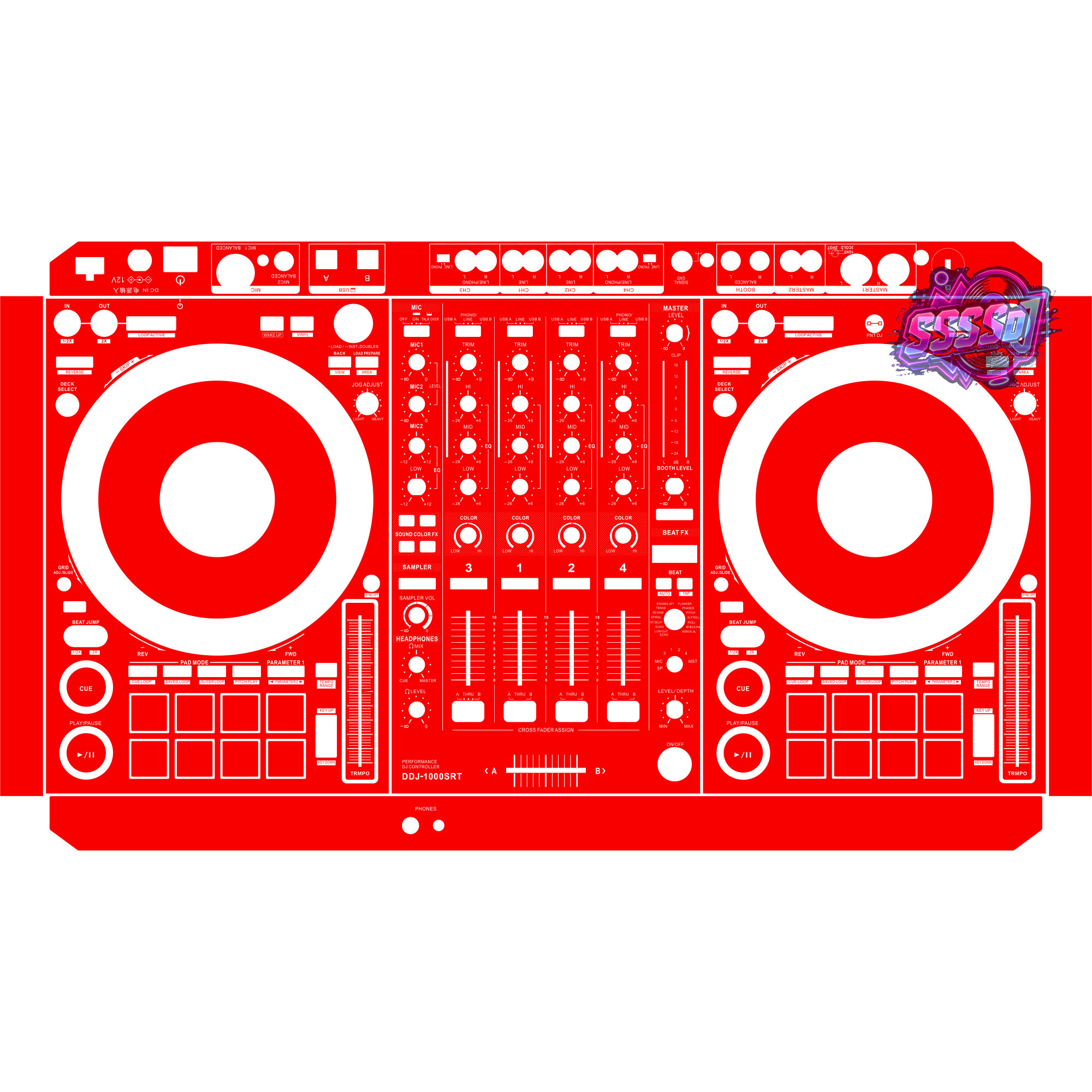 DDJ-1000SRT DJ Controller Skin - Red Solid Color Design