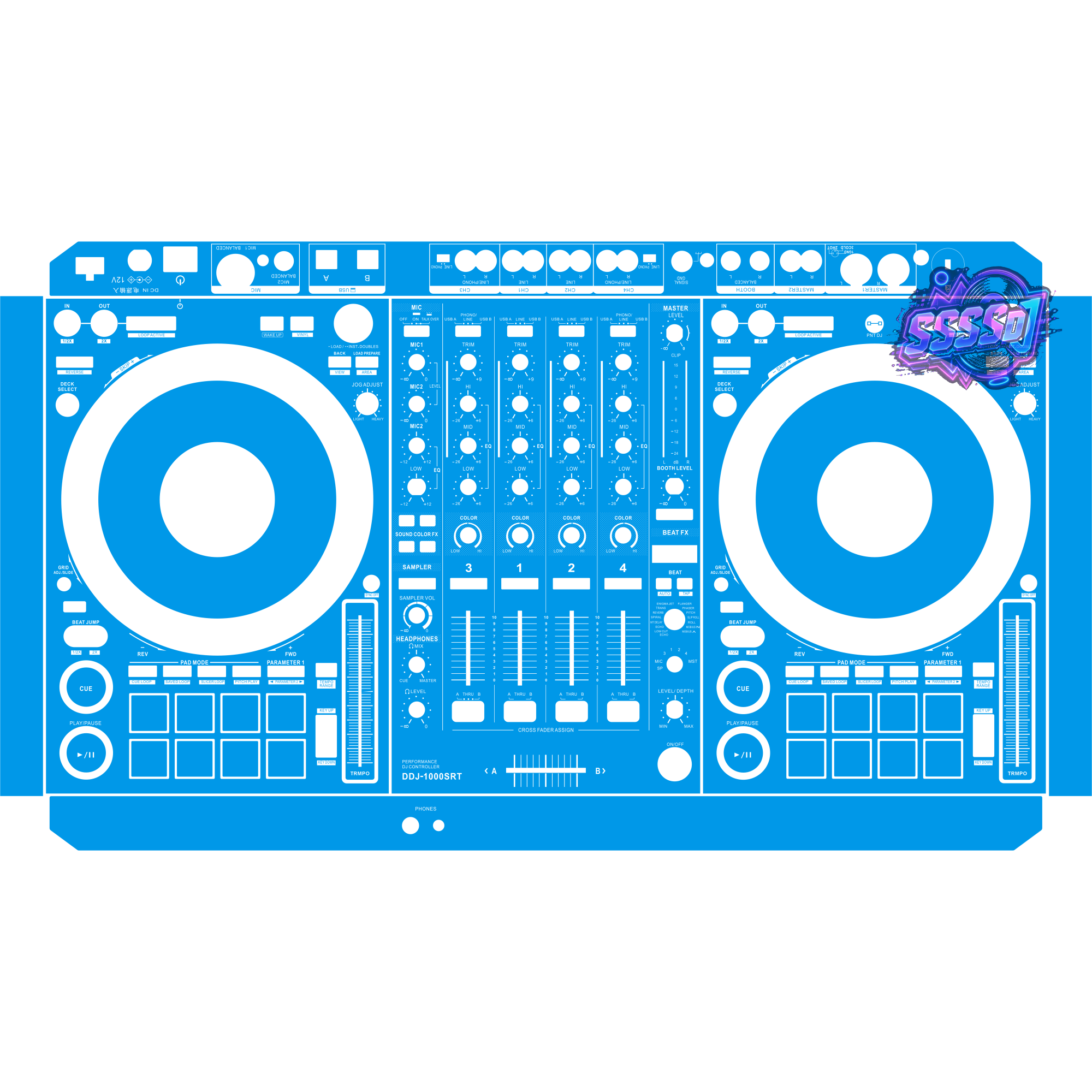 DDJ-1000SRT DJ Controller Skin - Blue Solid Color Design