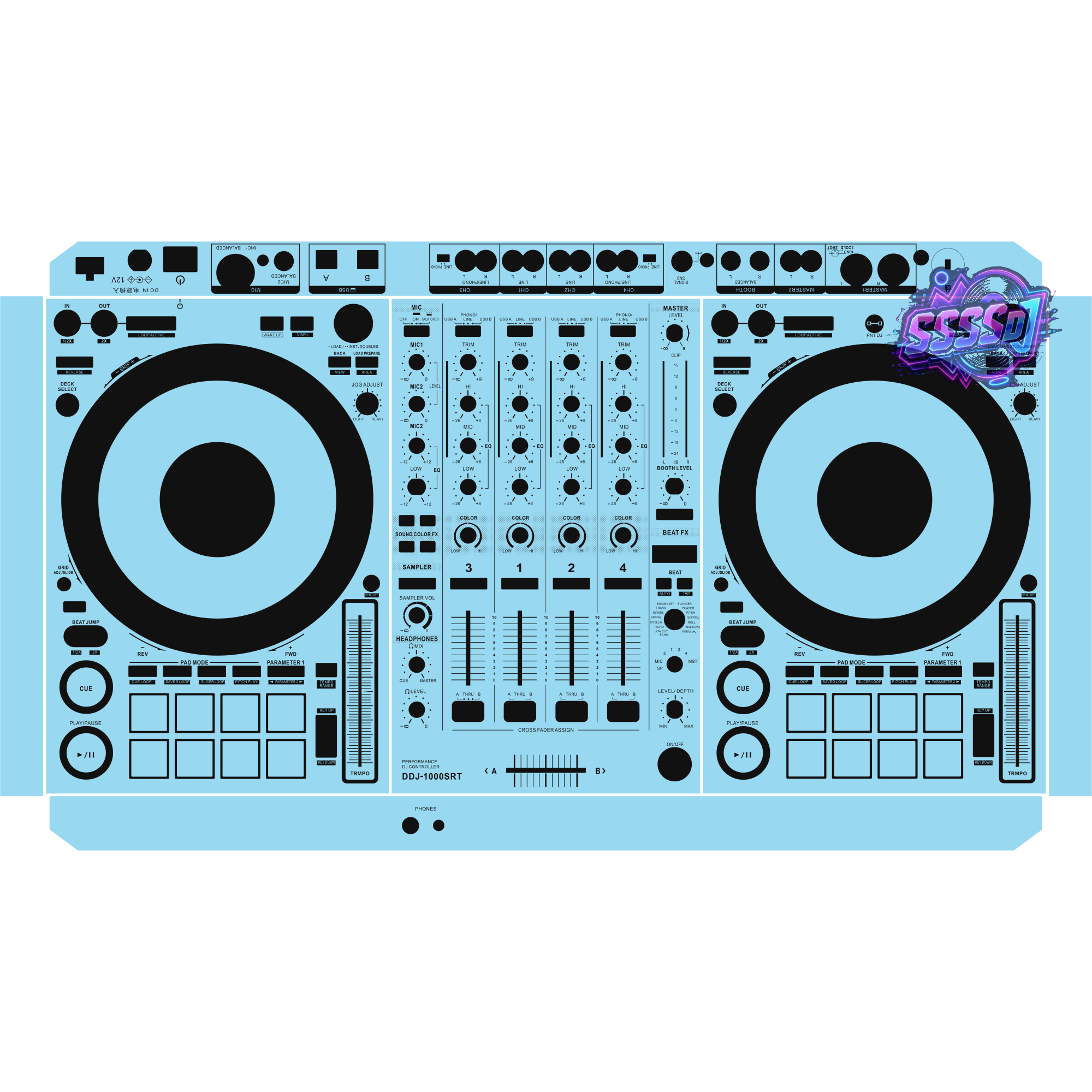 DDJ-1000SRT DJ Controller Skin - Sky Blue Solid Color Design