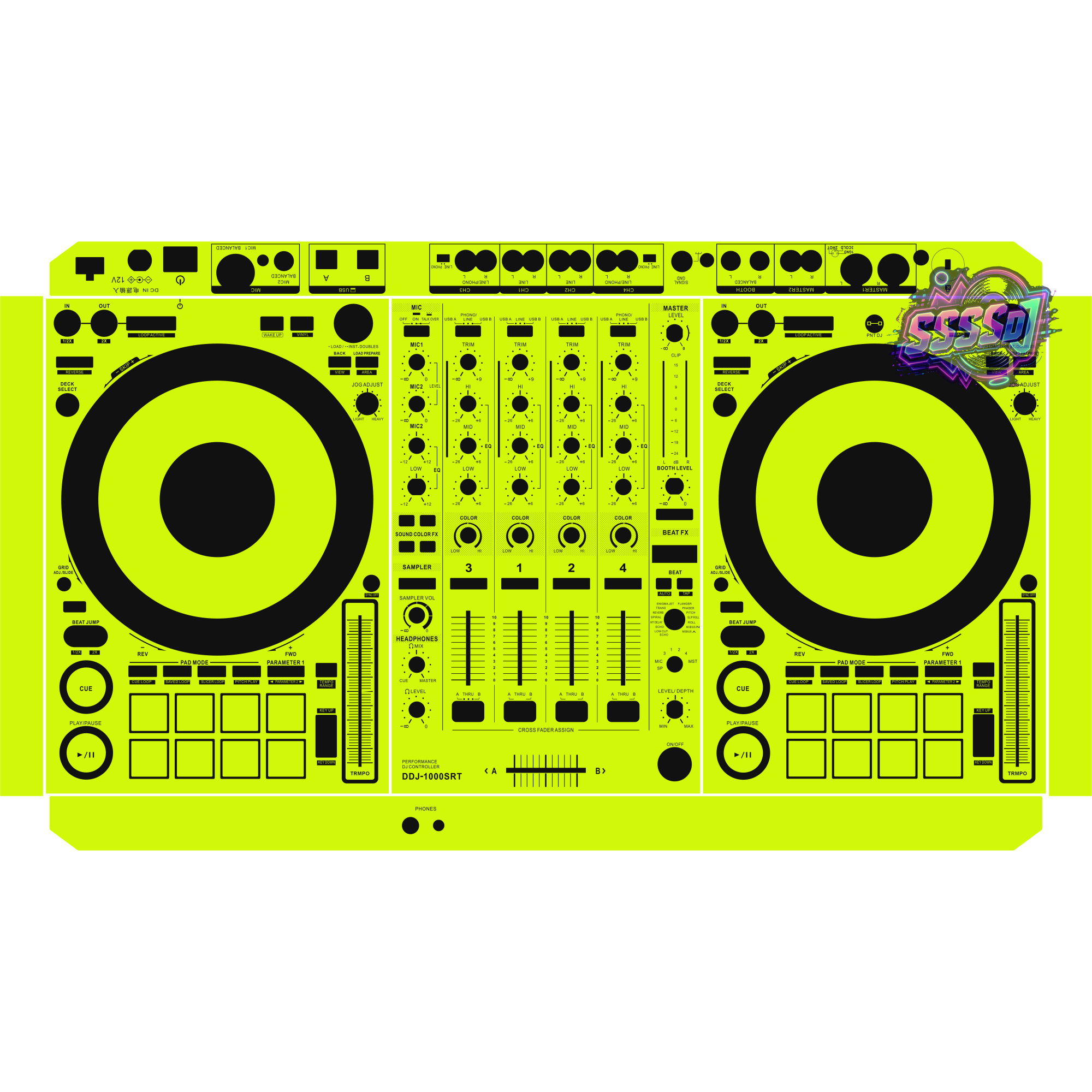 DDJ-1000SRT DJ Controller Skin - Neon Green Solid Color Design