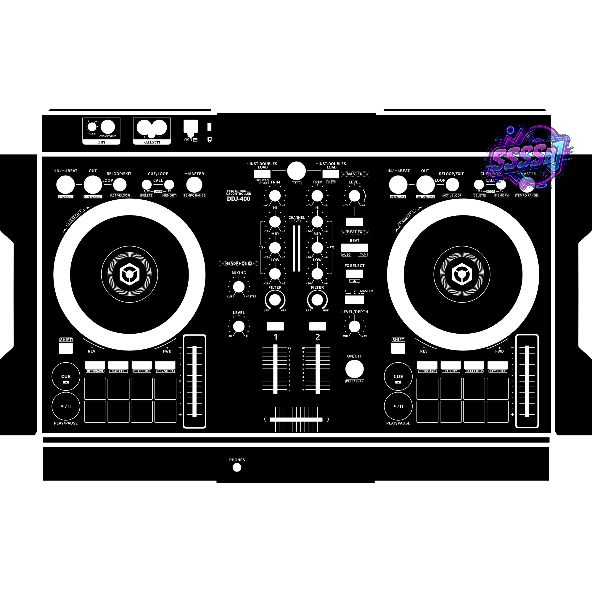 DDJ-400 DJ Controller Skin - Black Solid Color Design
