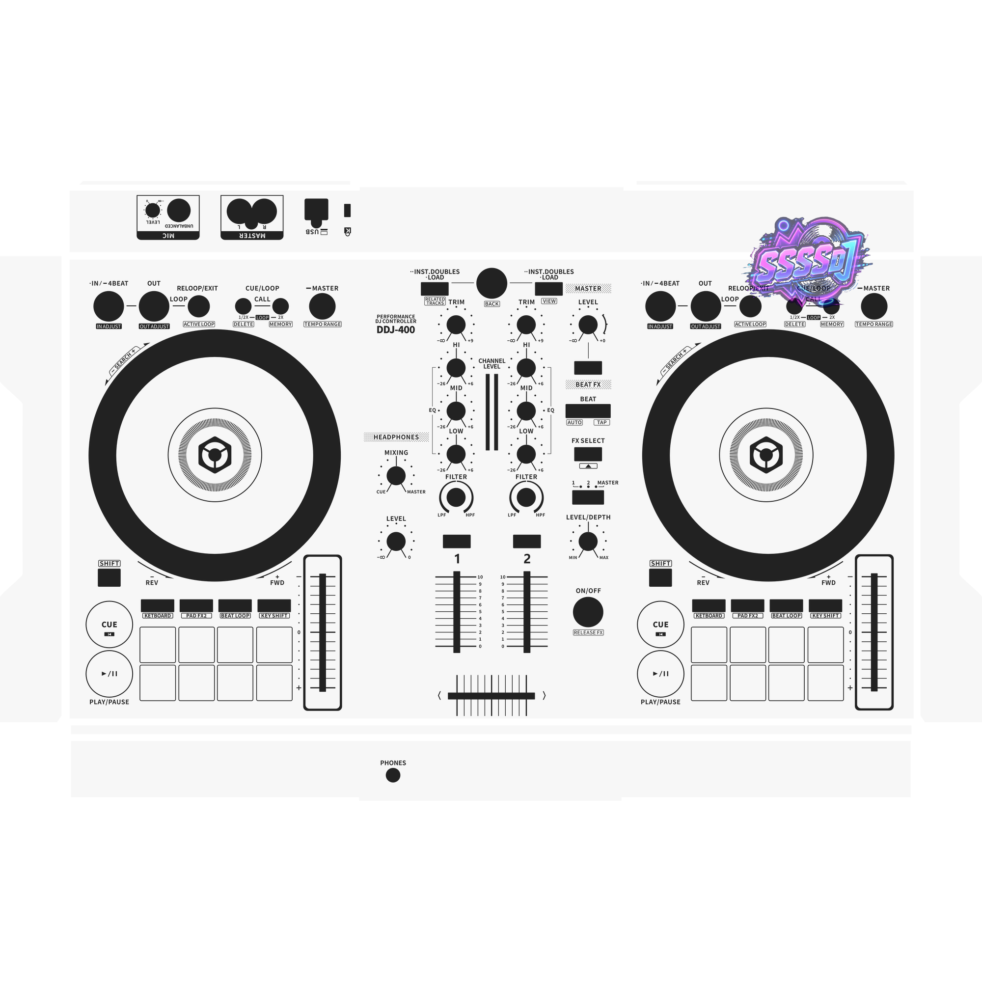 DDJ-400 DJ Controller Skin - White Solid Color Design