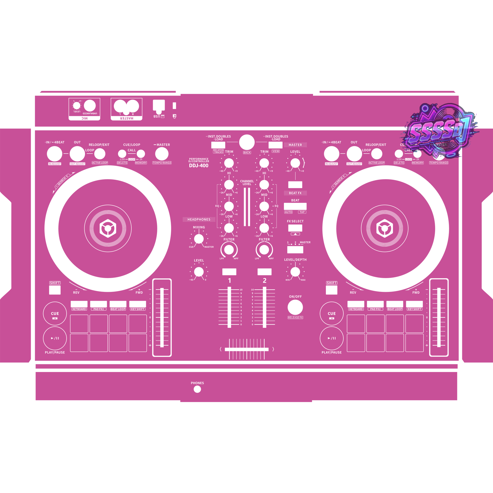 DDJ-400 DJ Controller Skin - Pink Purple Solid Color Design