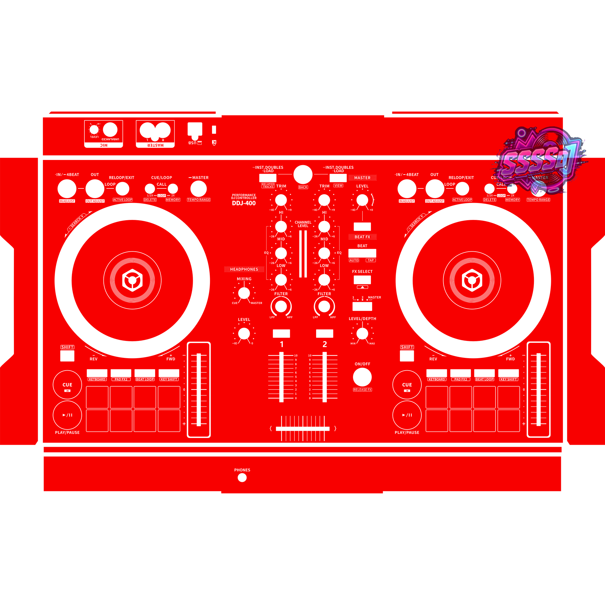 DDJ-400 DJ Controller Skin - Red Solid Color Design