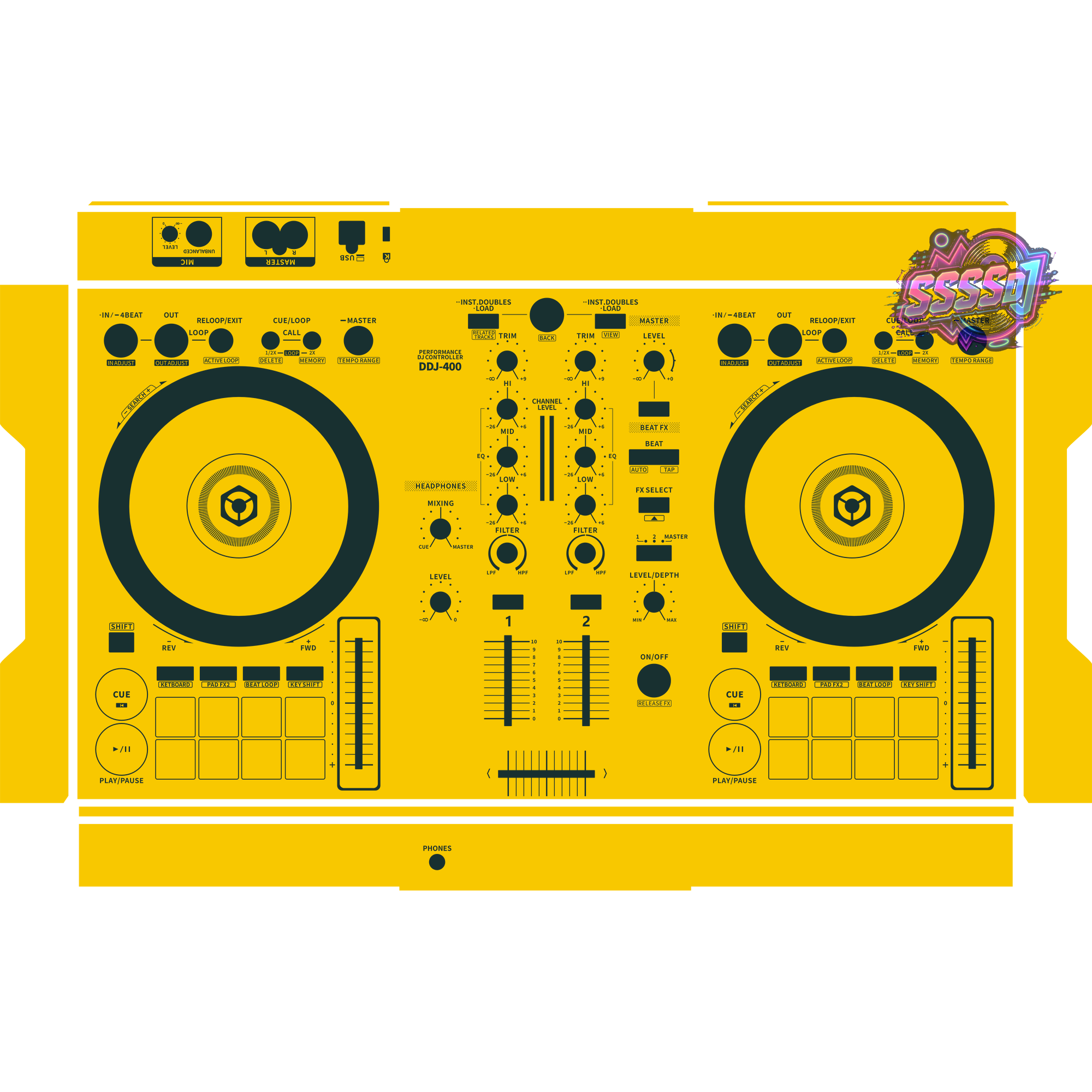 DDJ-400 DJ Controller Skin - Yellow Solid Color Design