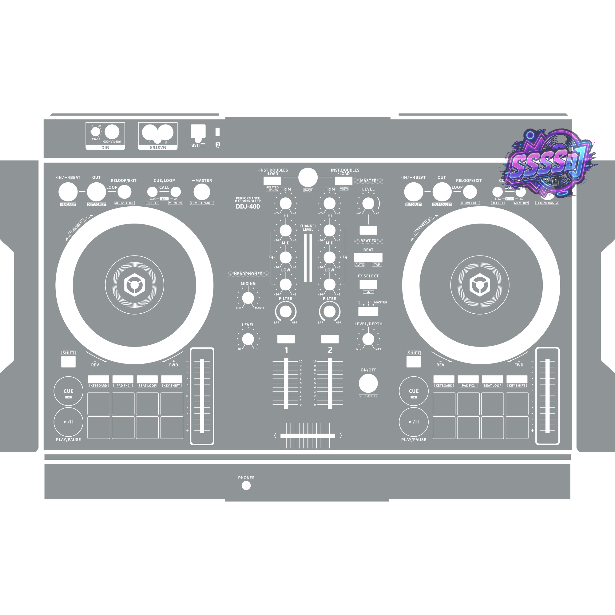 DDJ-400 DJ Controller Skin - Gray Solid Color Design