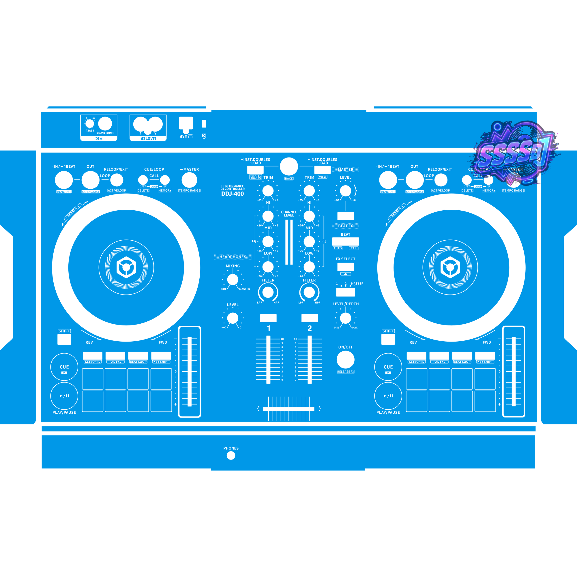 DDJ-400 DJ Controller Skin - Blue Solid Color Design