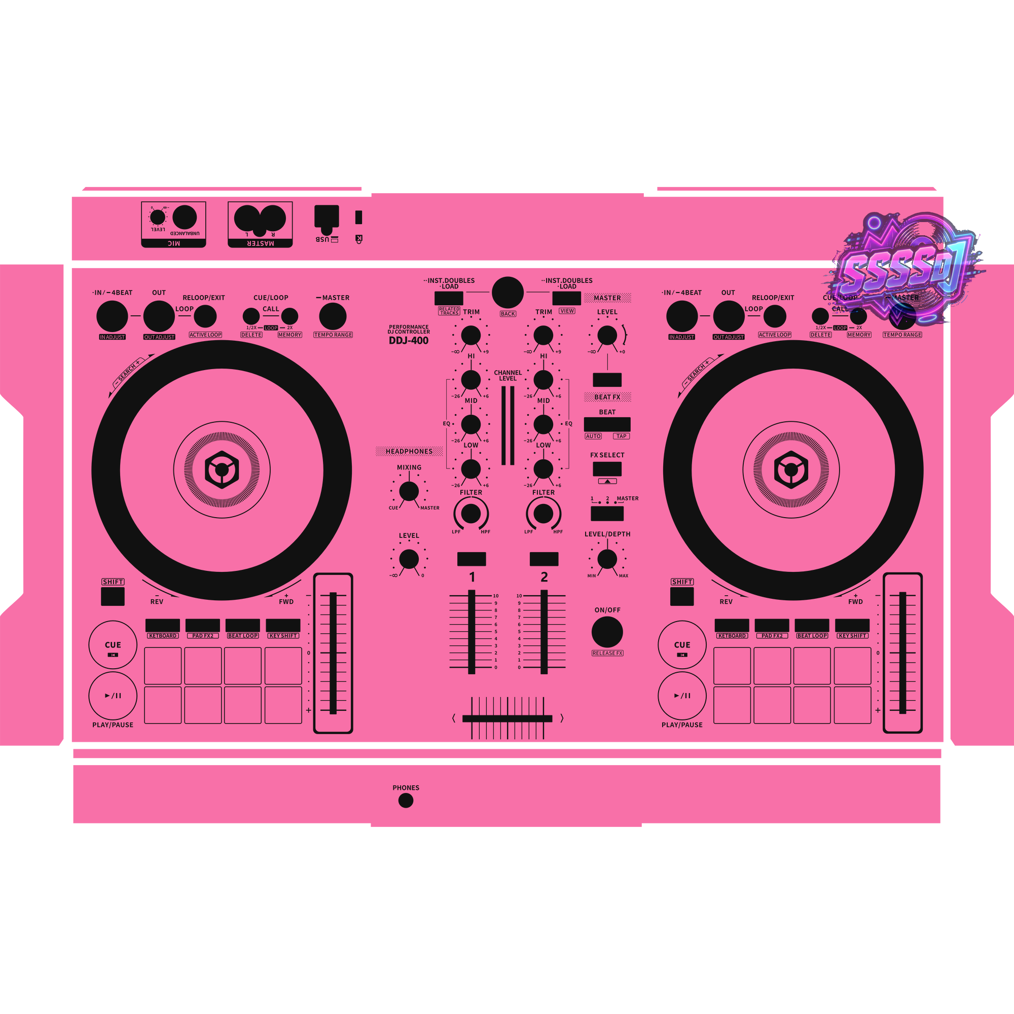 DDJ-400 DJ Controller Skin - Hot Pink Solid Color Design