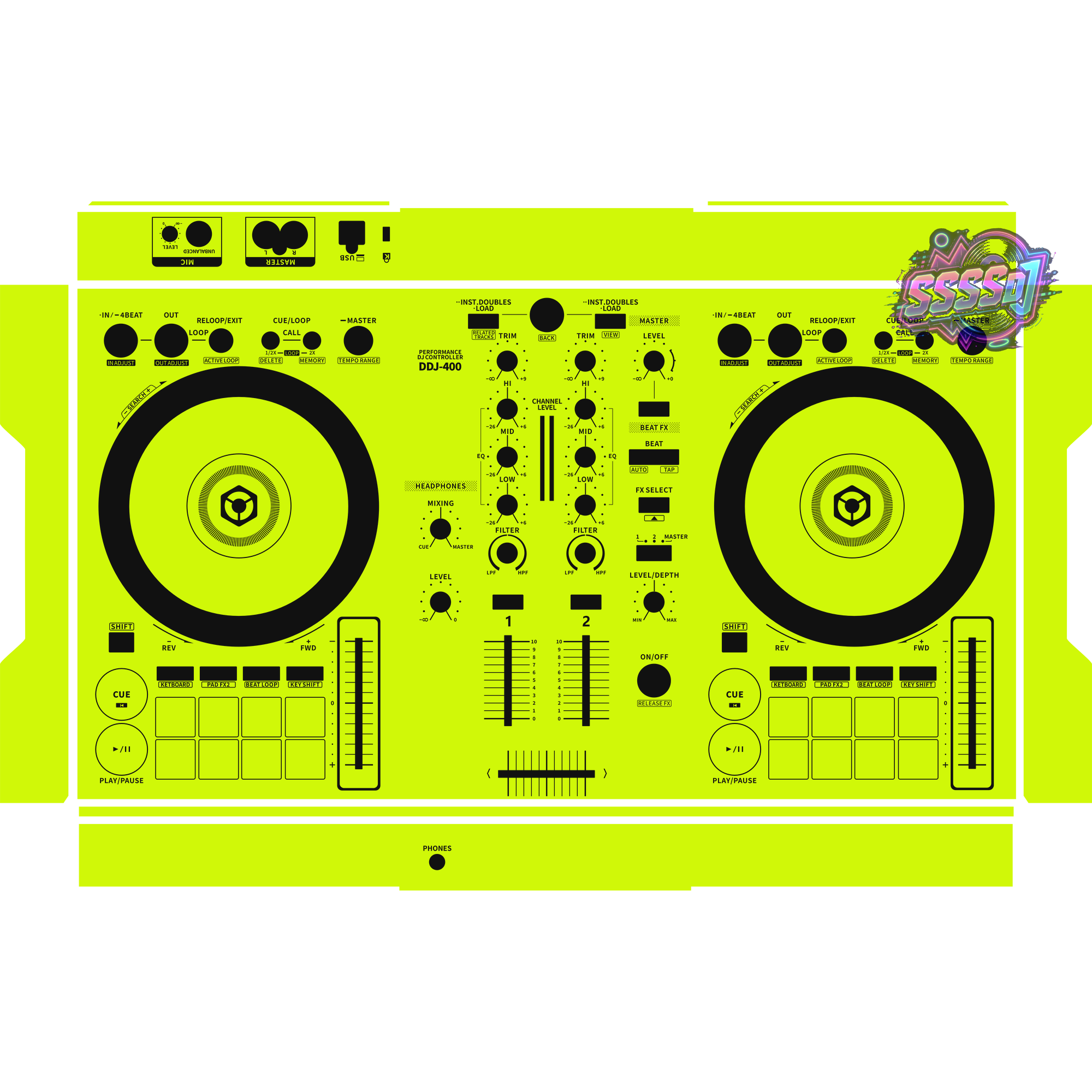 DDJ-400 DJ Controller Skin - Neon Green Solid Color Design
