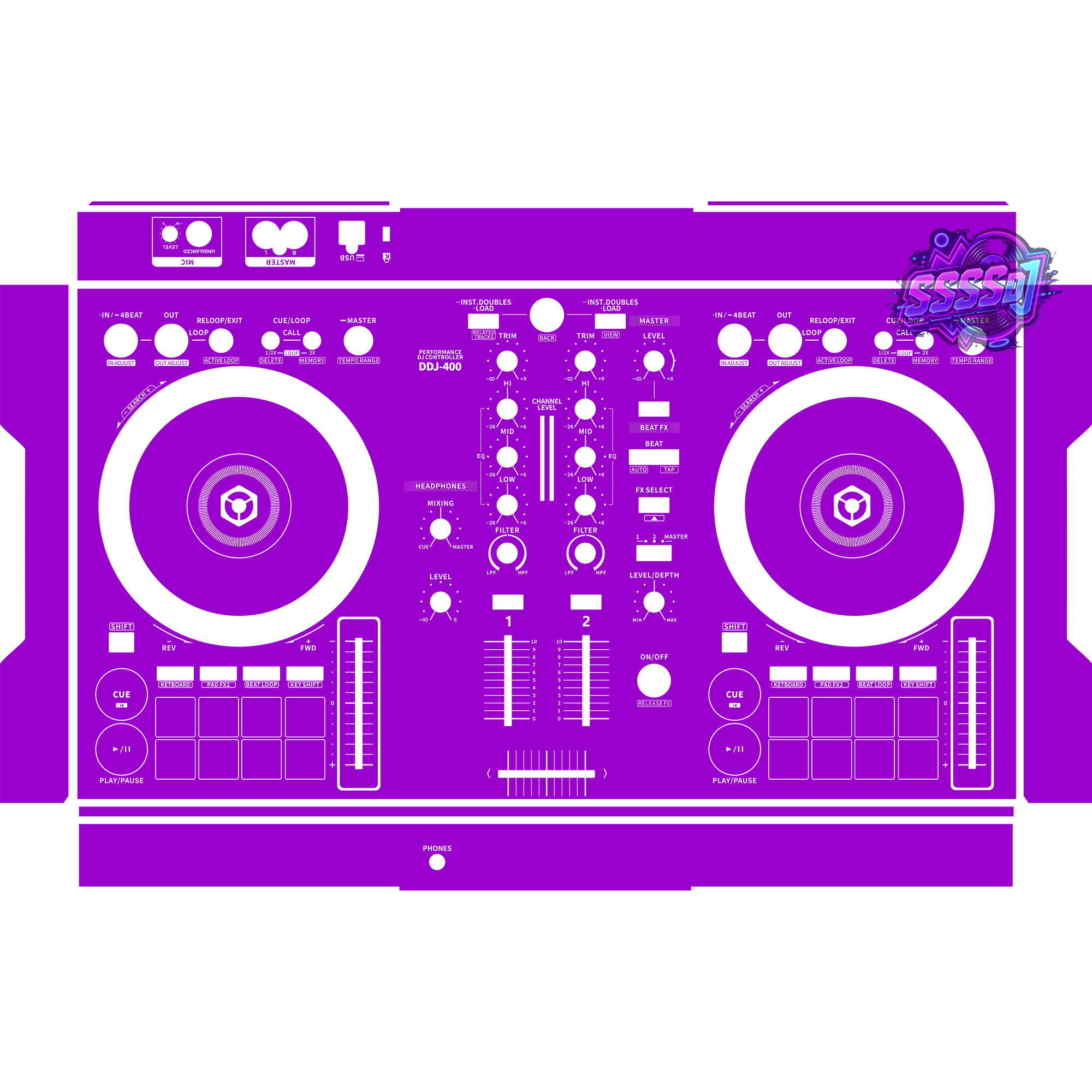 DDJ-400 DJ Controller Skin - Purple Solid Color Design