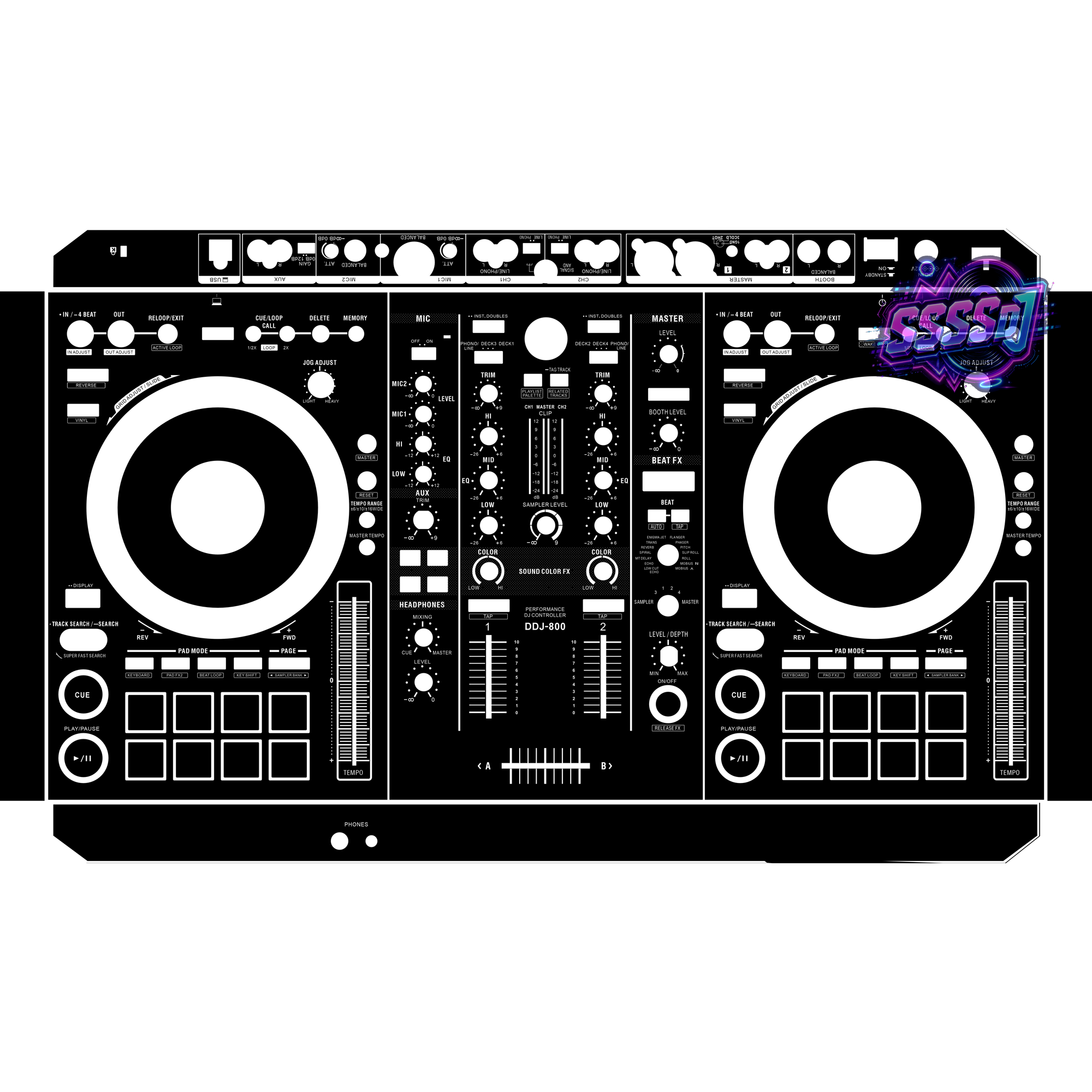 DDJ-800 DJ Controller Skin - Black Solid Color Design