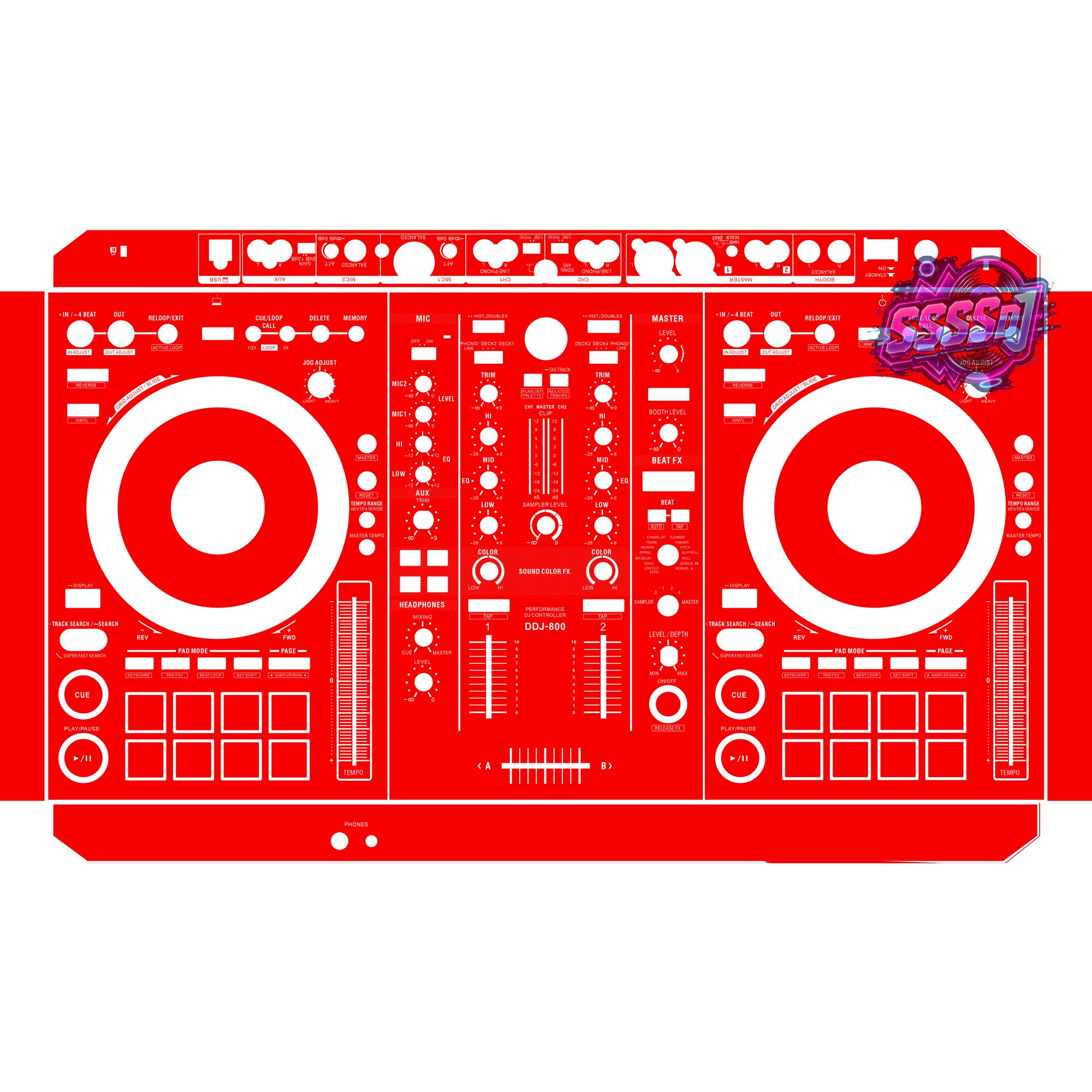 DDJ-800 DJ Controller Skin - Red Solid Color Design