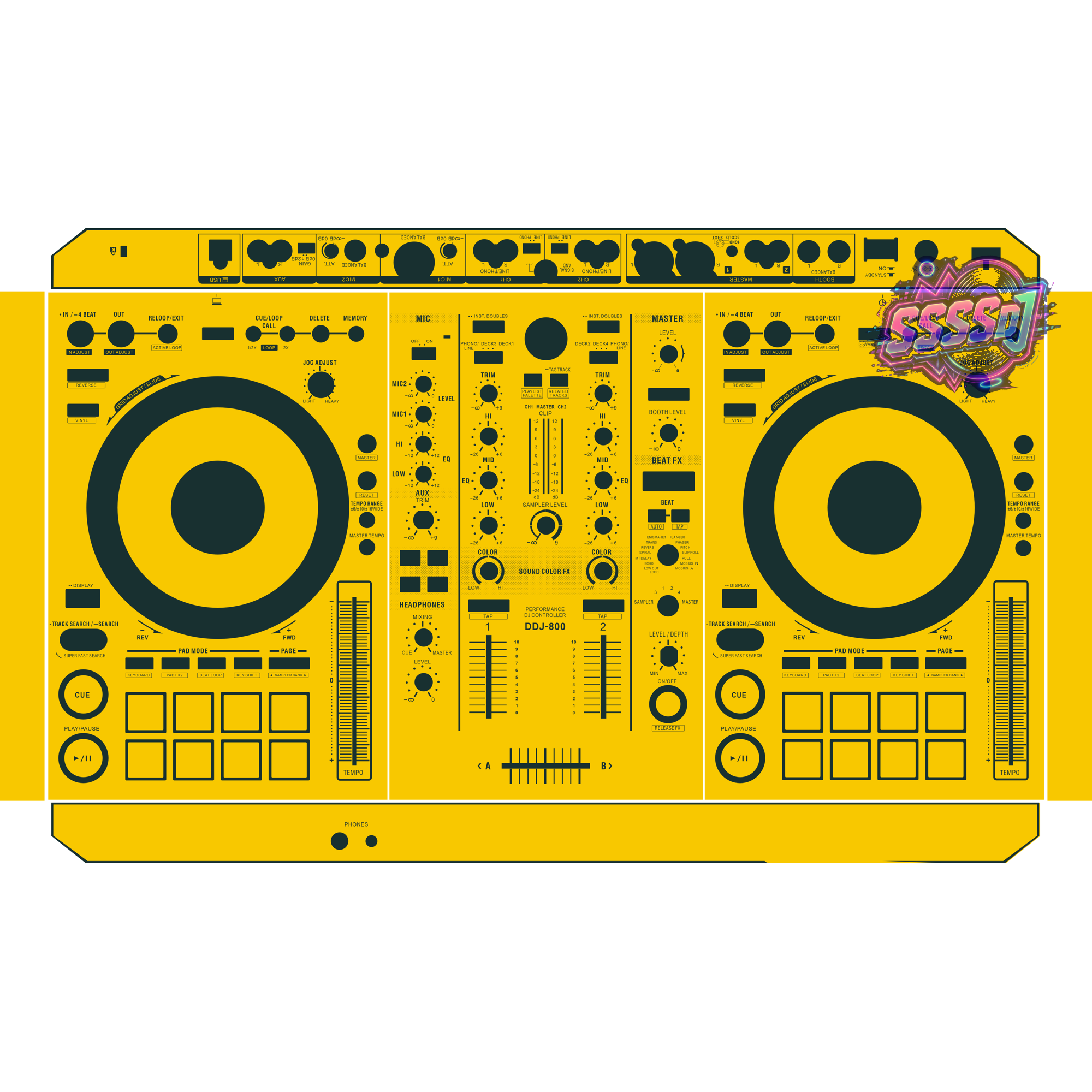 DDJ-800 DJ Controller Skin - Yellow Solid Color Design