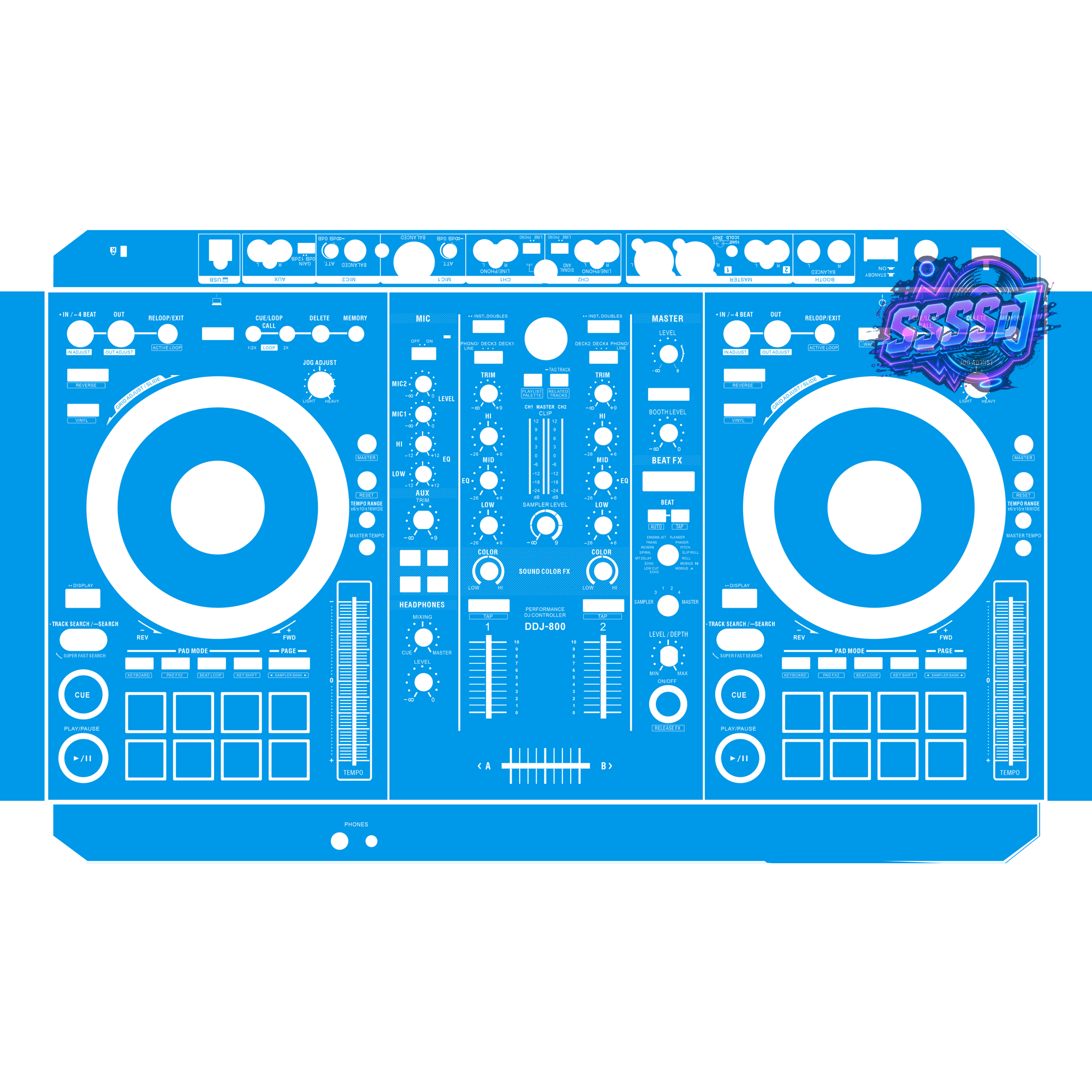 DDJ-800 DJ Controller Skin - Blue Solid Color Design