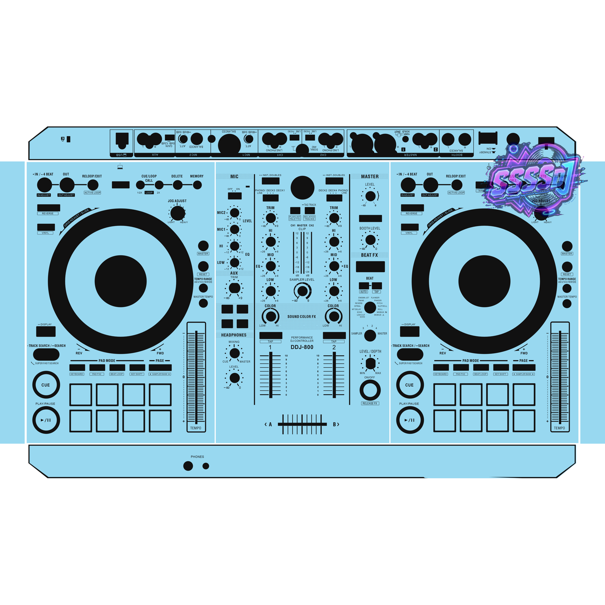 DDJ-800 DJ Controller Skin - Sky Blue Solid Color Design