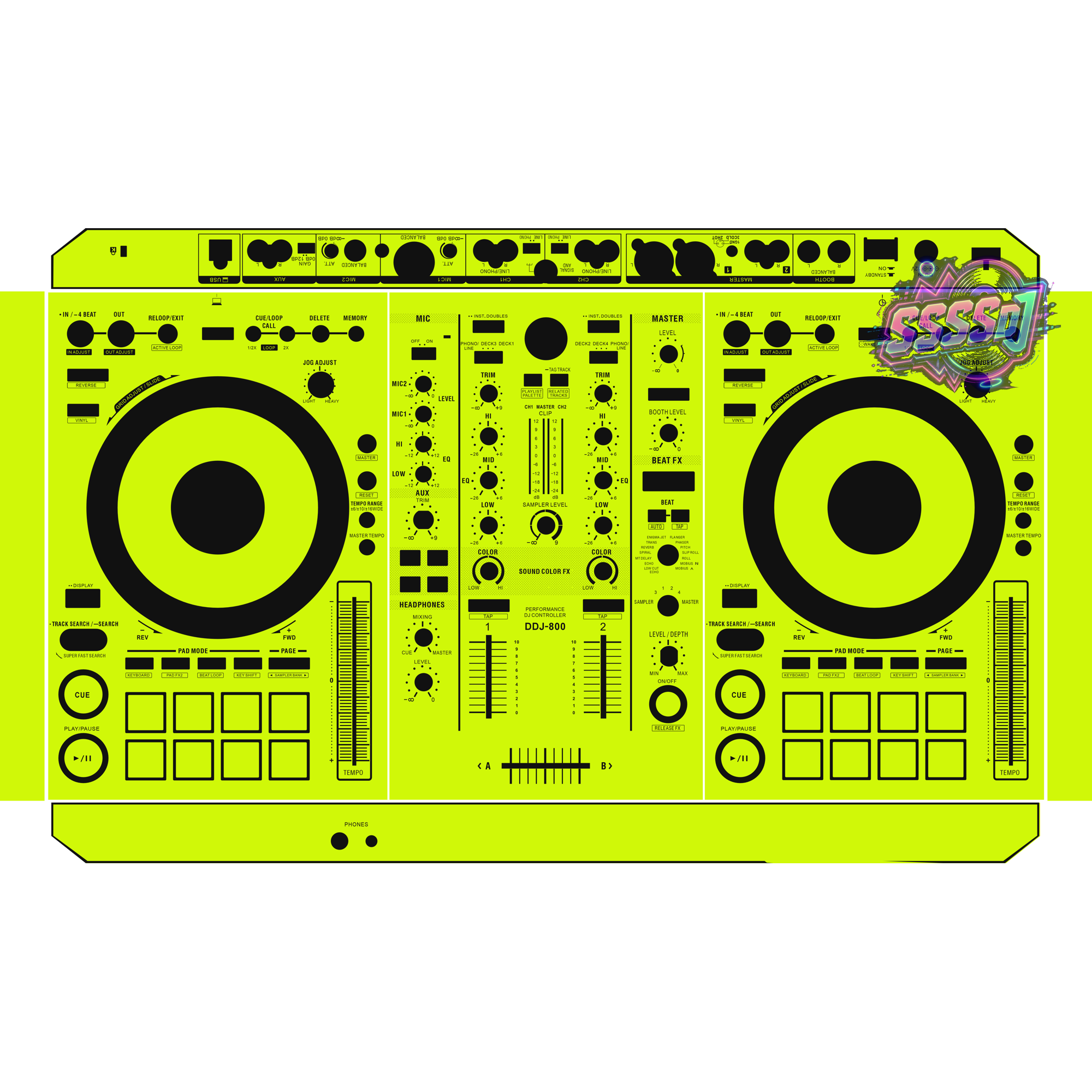 DDJ-800 DJ Controller Skin - Neon Green Solid Color Design