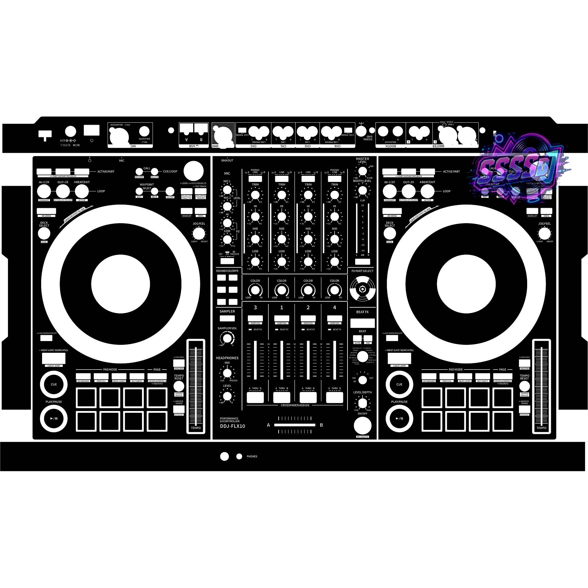 DDJ-FLX10 DJ Controller Skin - Black Solid Color Design