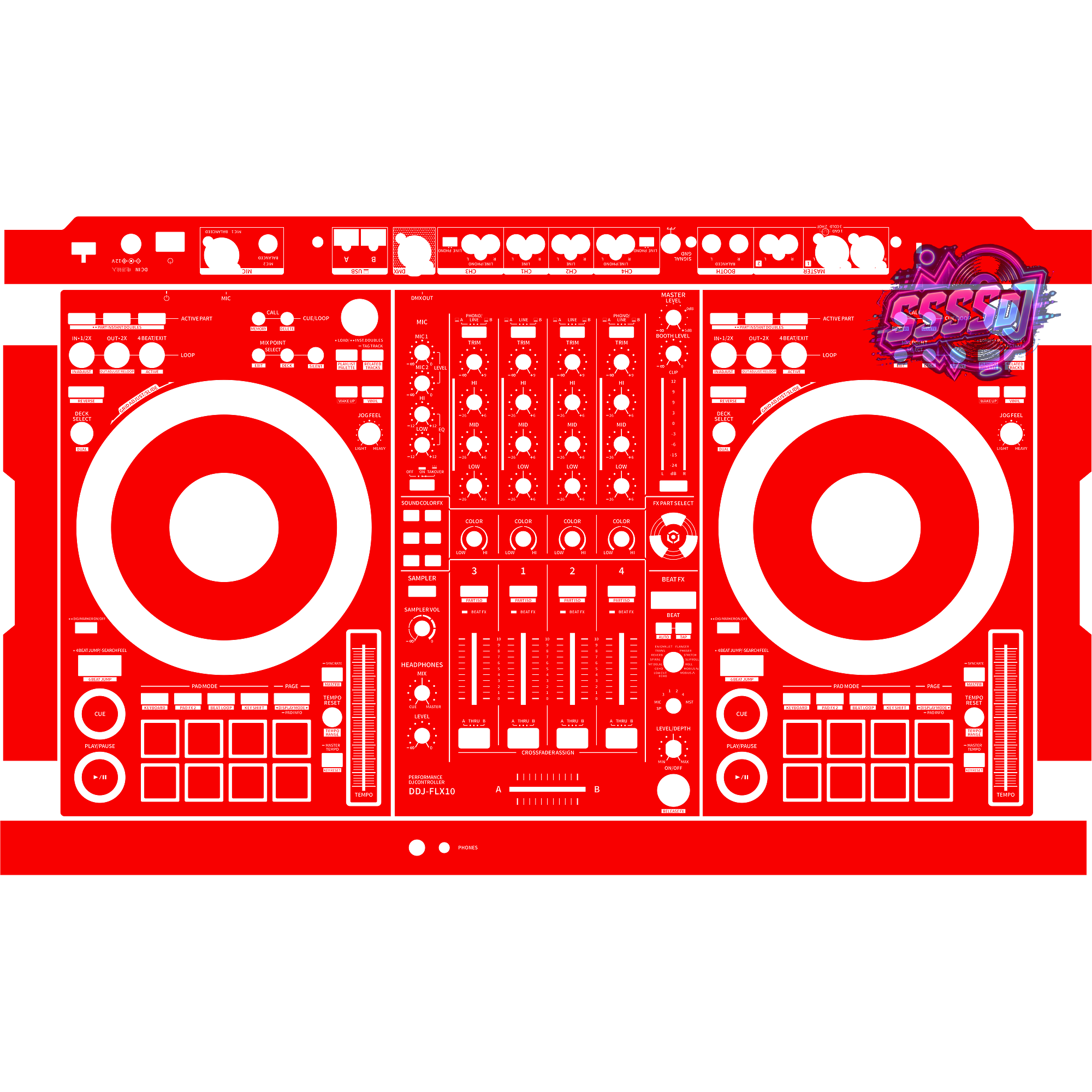 DDJ-FLX10 DJ Controller Skin - Red Solid Color Design