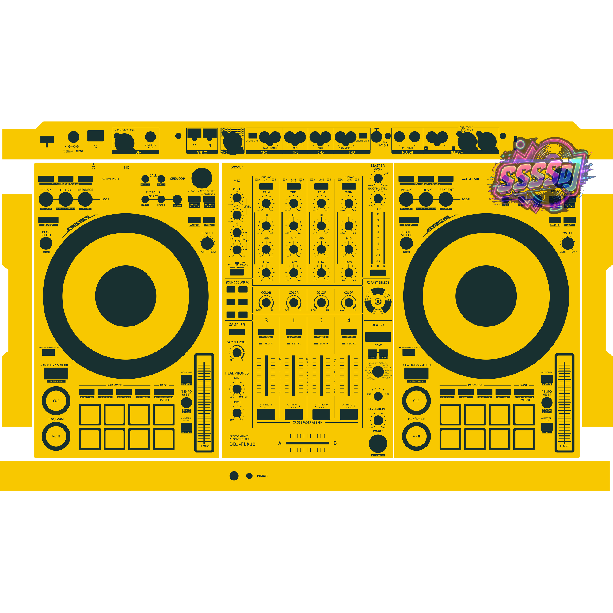DDJ-FLX10 DJ Controller Skin - Yellow Solid Color Design