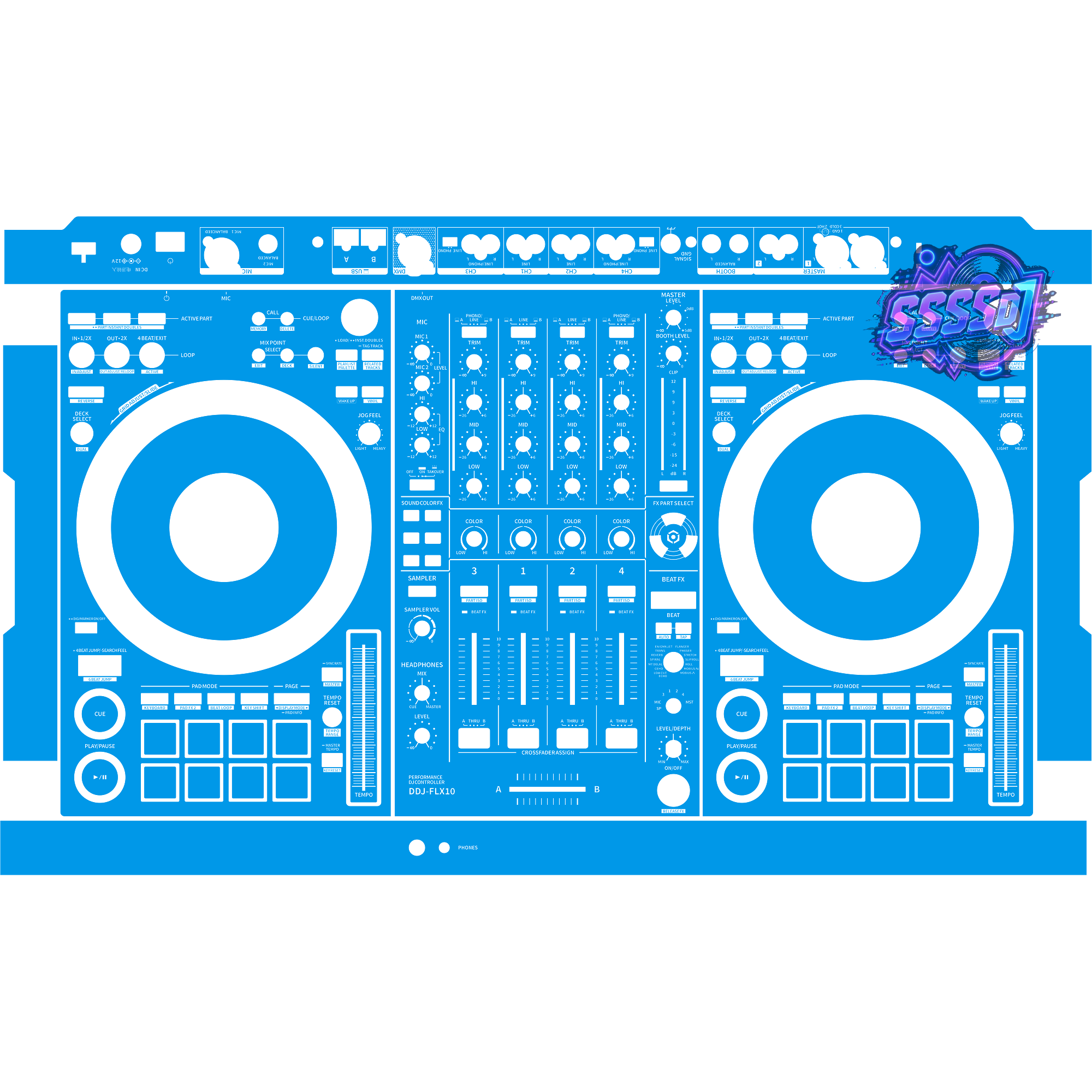 DDJ-FLX10 DJ Controller Skin - Blue Solid Color Design