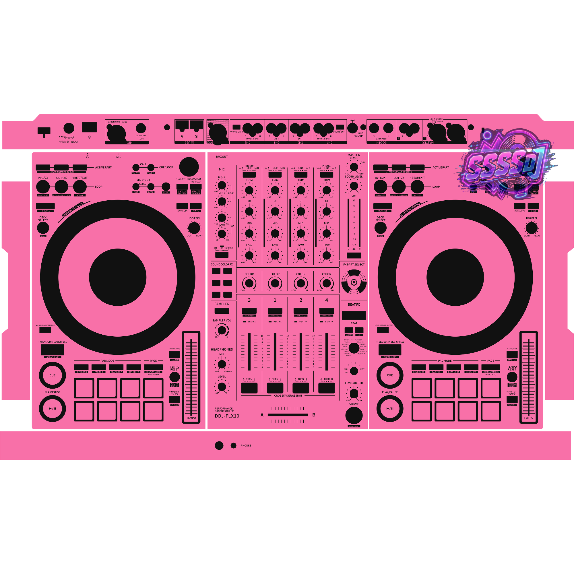 DDJ-FLX10 DJ Controller Skin - Hot Pink Solid Color Design