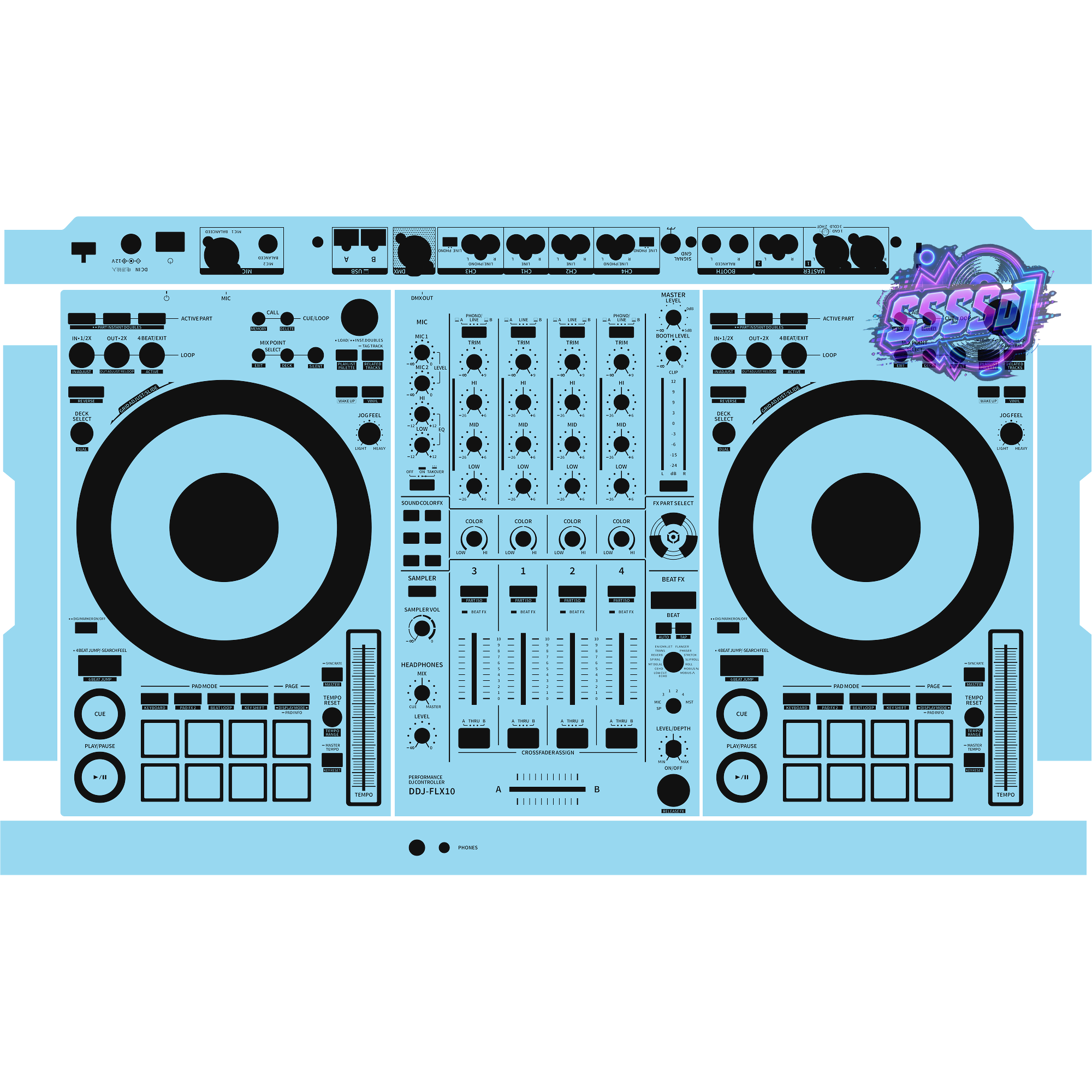 DDJ-FLX10 DJ Controller Skin - Sky Blue Solid Color Design