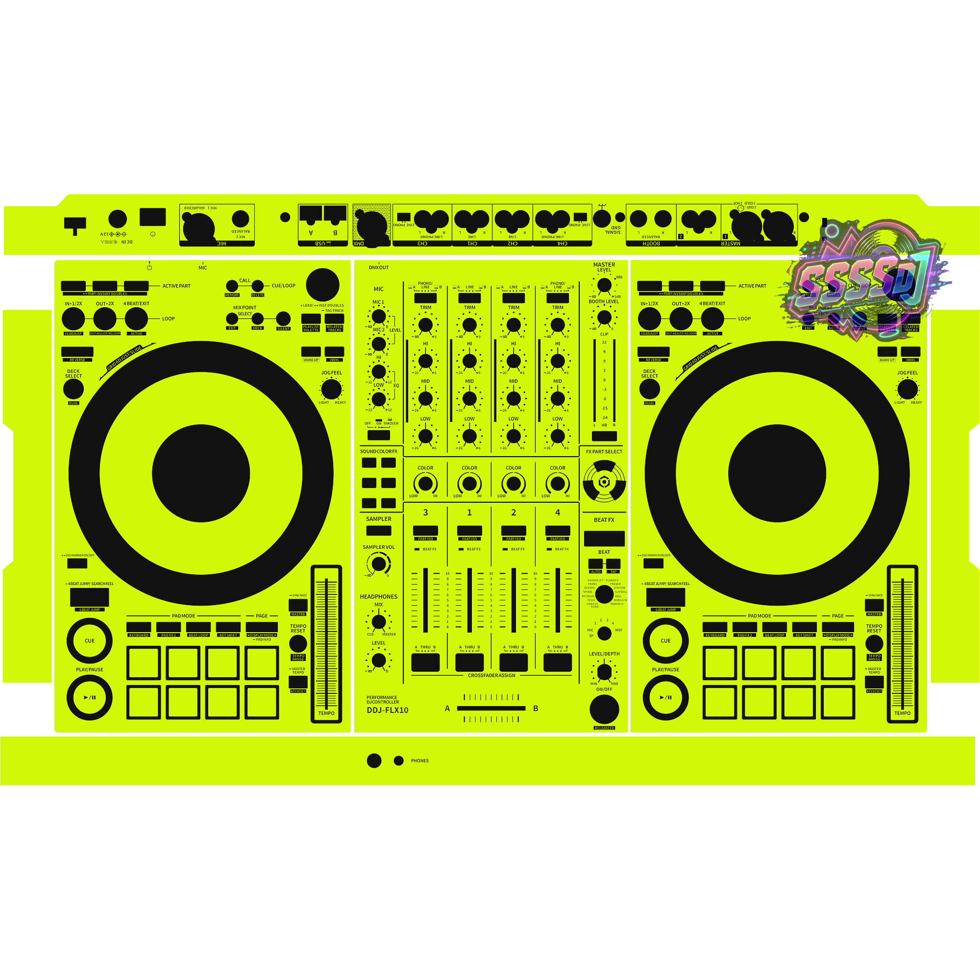 DDJ-FLX10 DJ Controller Skin - Neon Green Solid Color Design