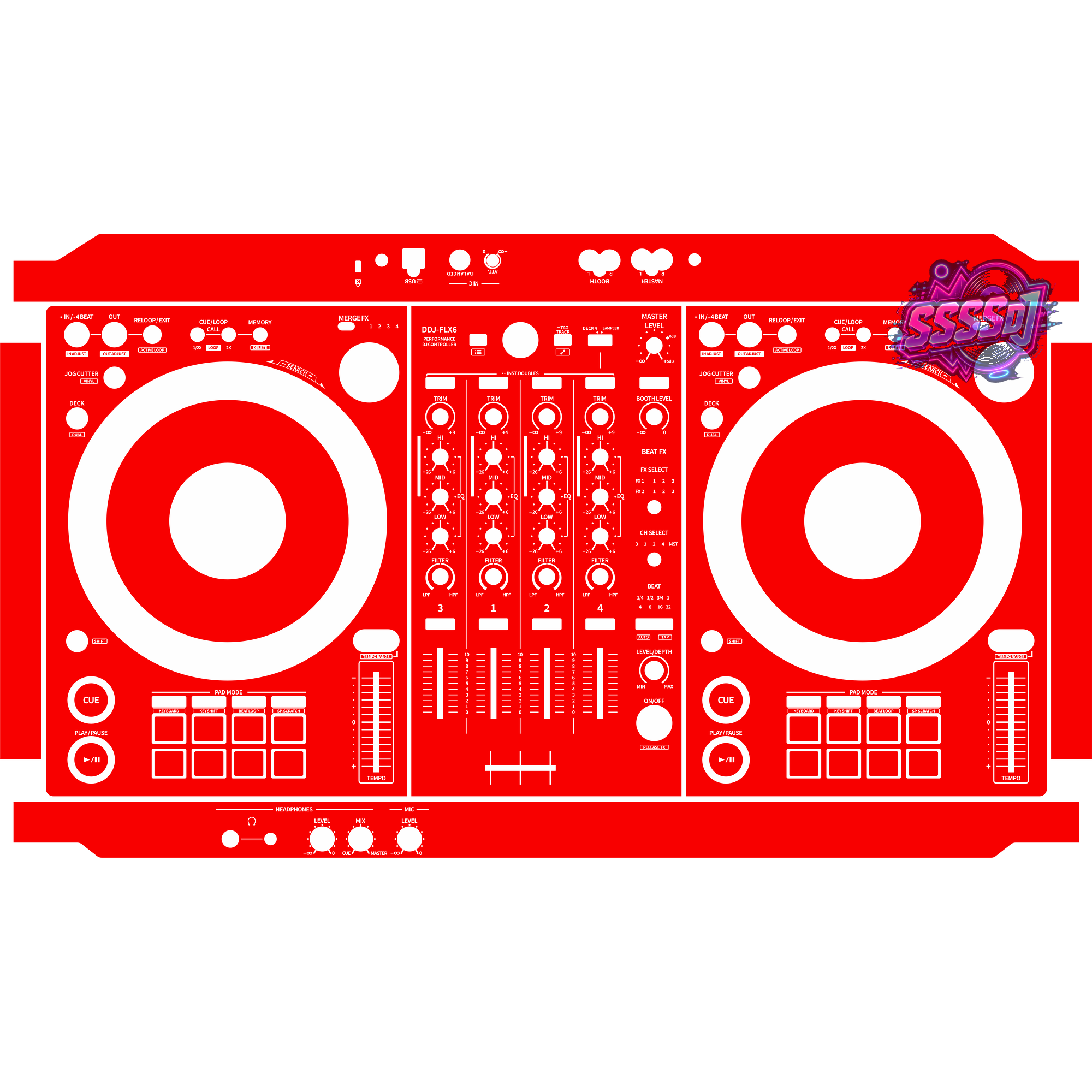 DDJ-FLX6 DJ Controller Skin - Red Solid Color Design