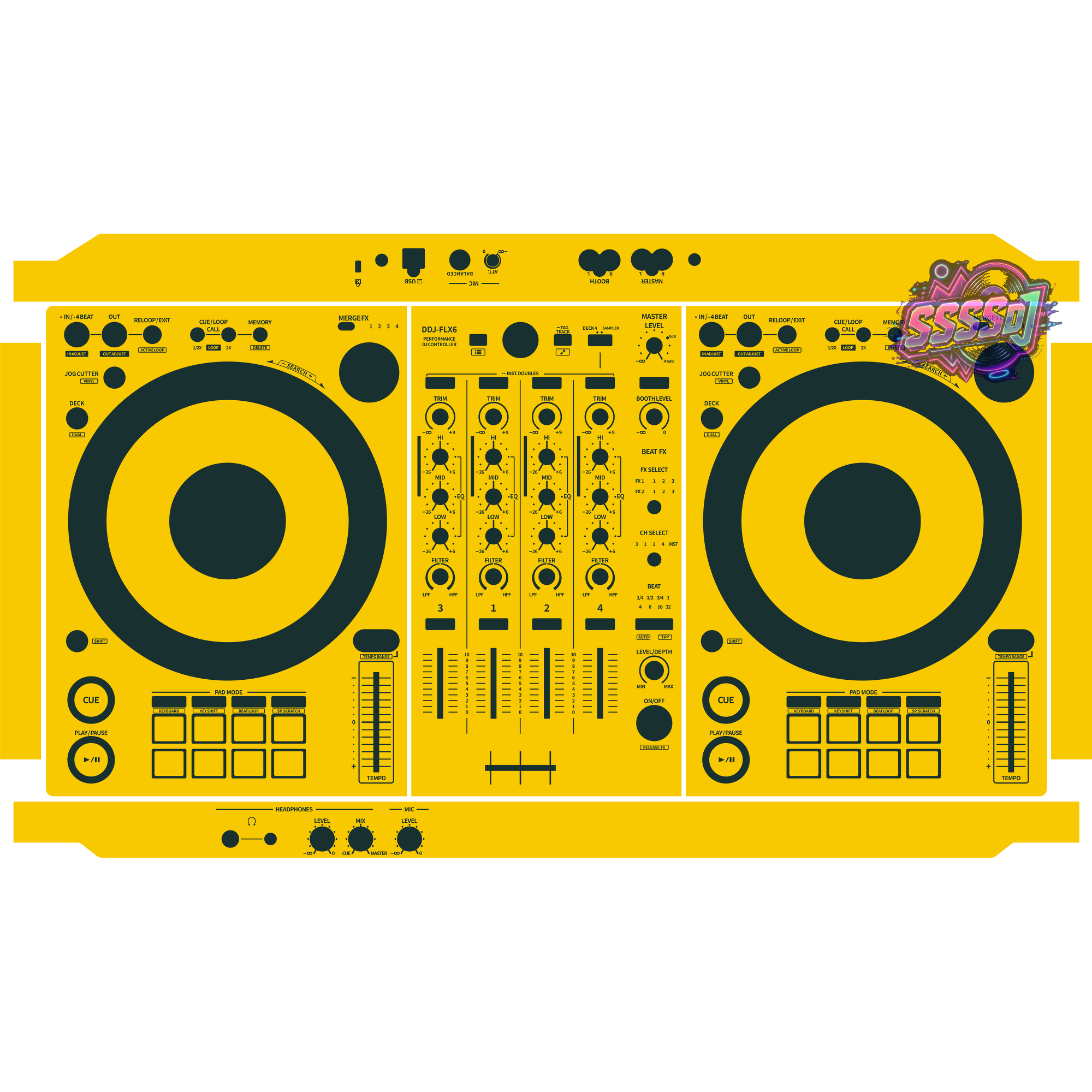 DDJ-FLX6 DJ Controller Skin - Yellow Solid Color Design