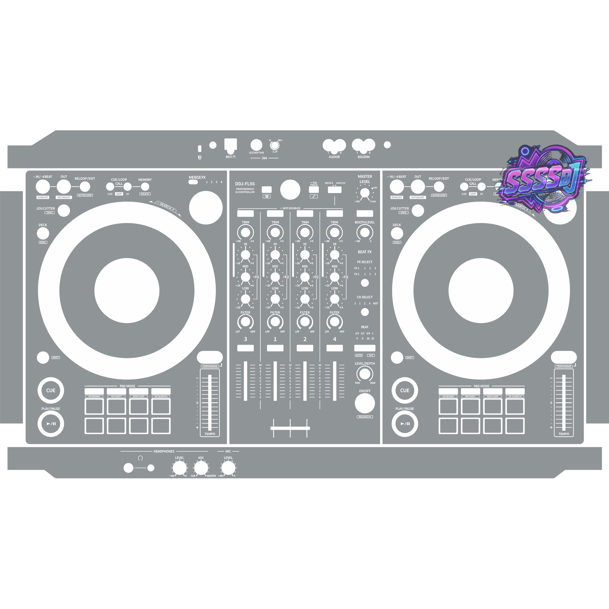 DDJ-FLX6 DJ Controller Skin - Gray Solid Color Design