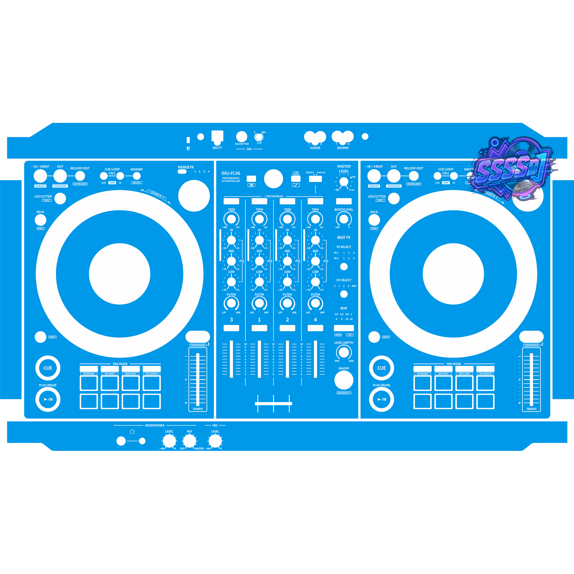 DDJ-FLX6 DJ Controller Skin - Blue Solid Color Design