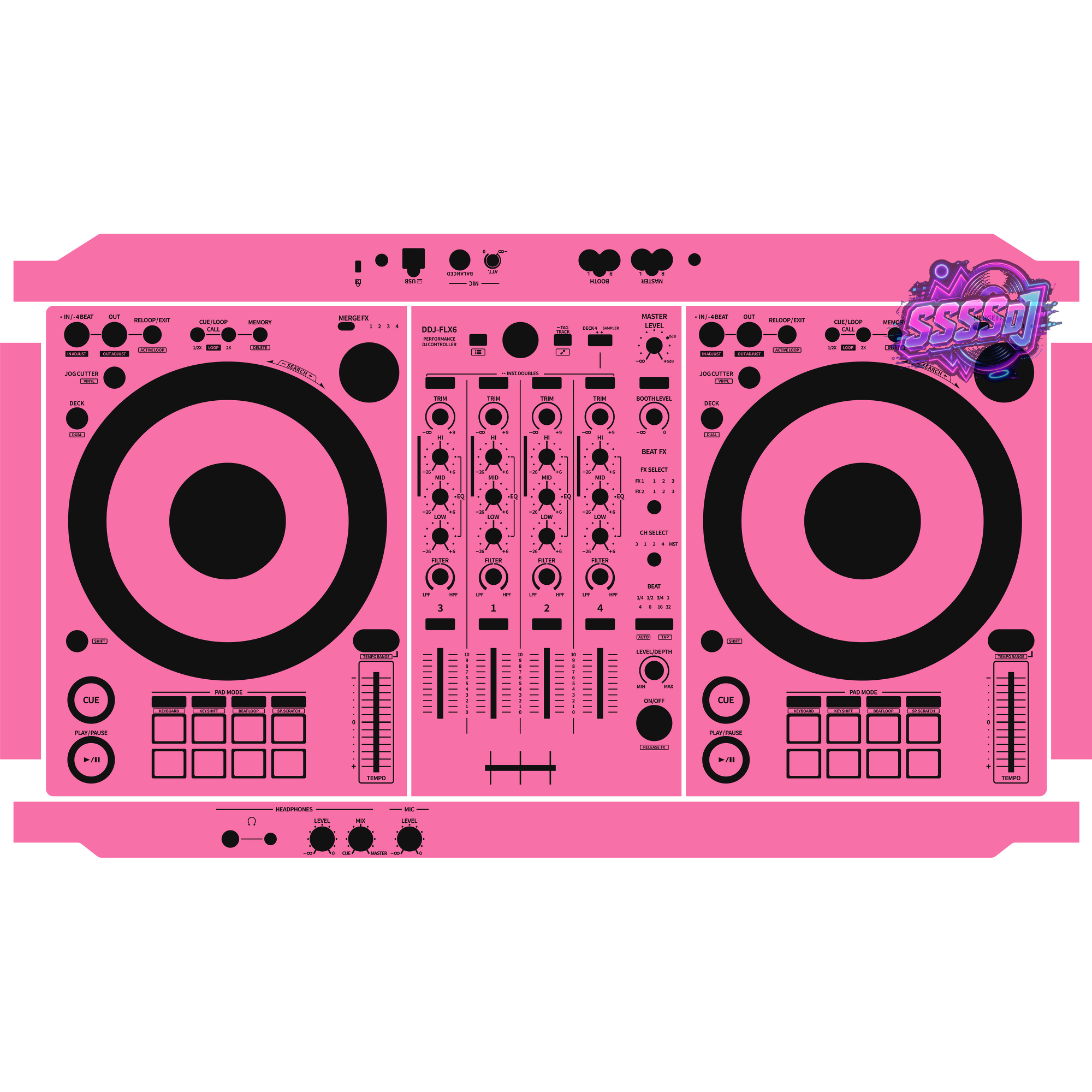 DDJ-FLX6 DJ Controller Skin - Hot Pink Solid Color Design