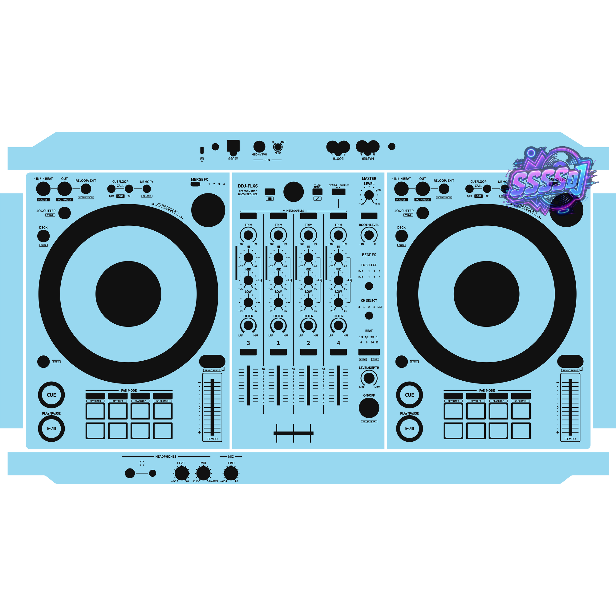DDJ-FLX6 DJ Controller Skin - Sky Blue Solid Color Design