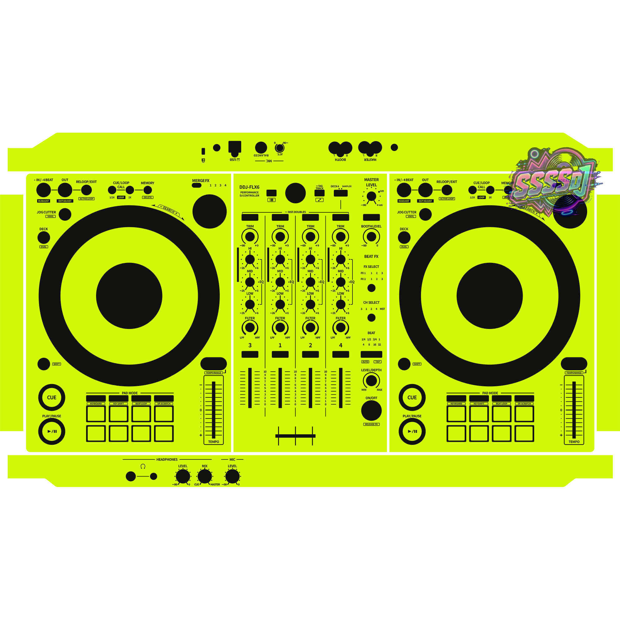 DDJ-FLX6 DJ Controller Skin - Neon Green Solid Color Design