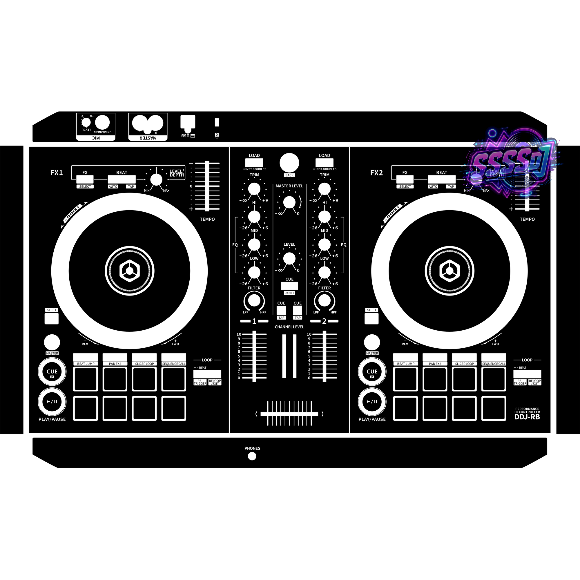 DDJ-RB DJ Controller Skin - Black Solid Color Design