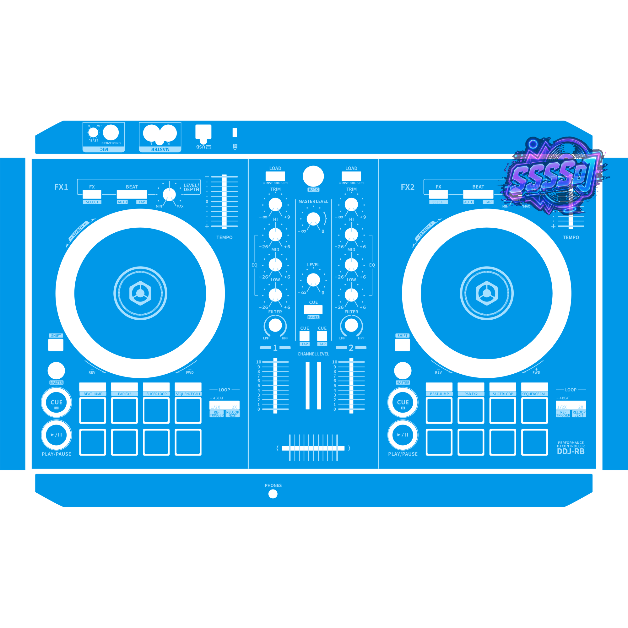 DDJ-RB DJ Controller Skin - Blue Solid Color Design