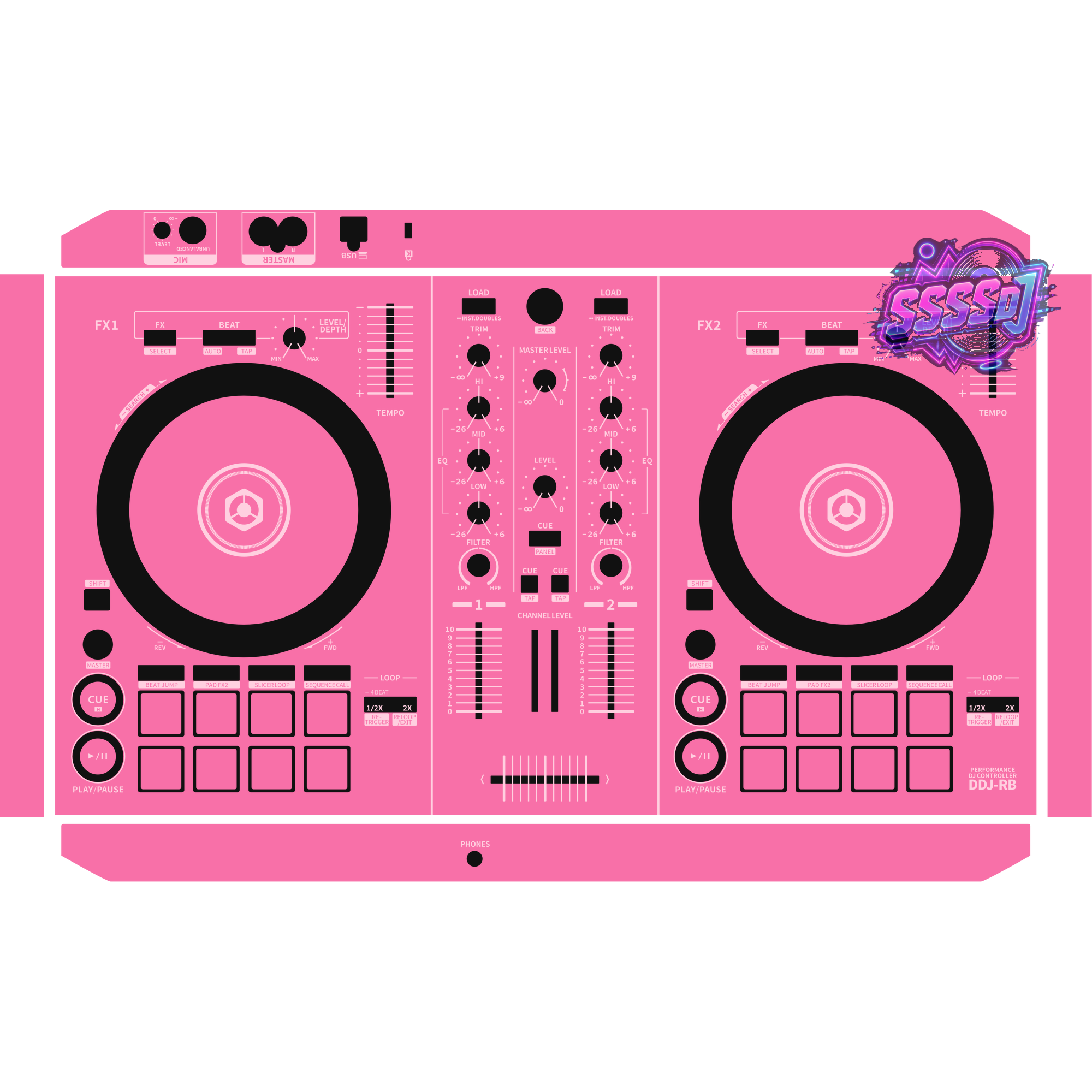 DDJ-RB DJ Controller Skin - Hot Pink Solid Color Design