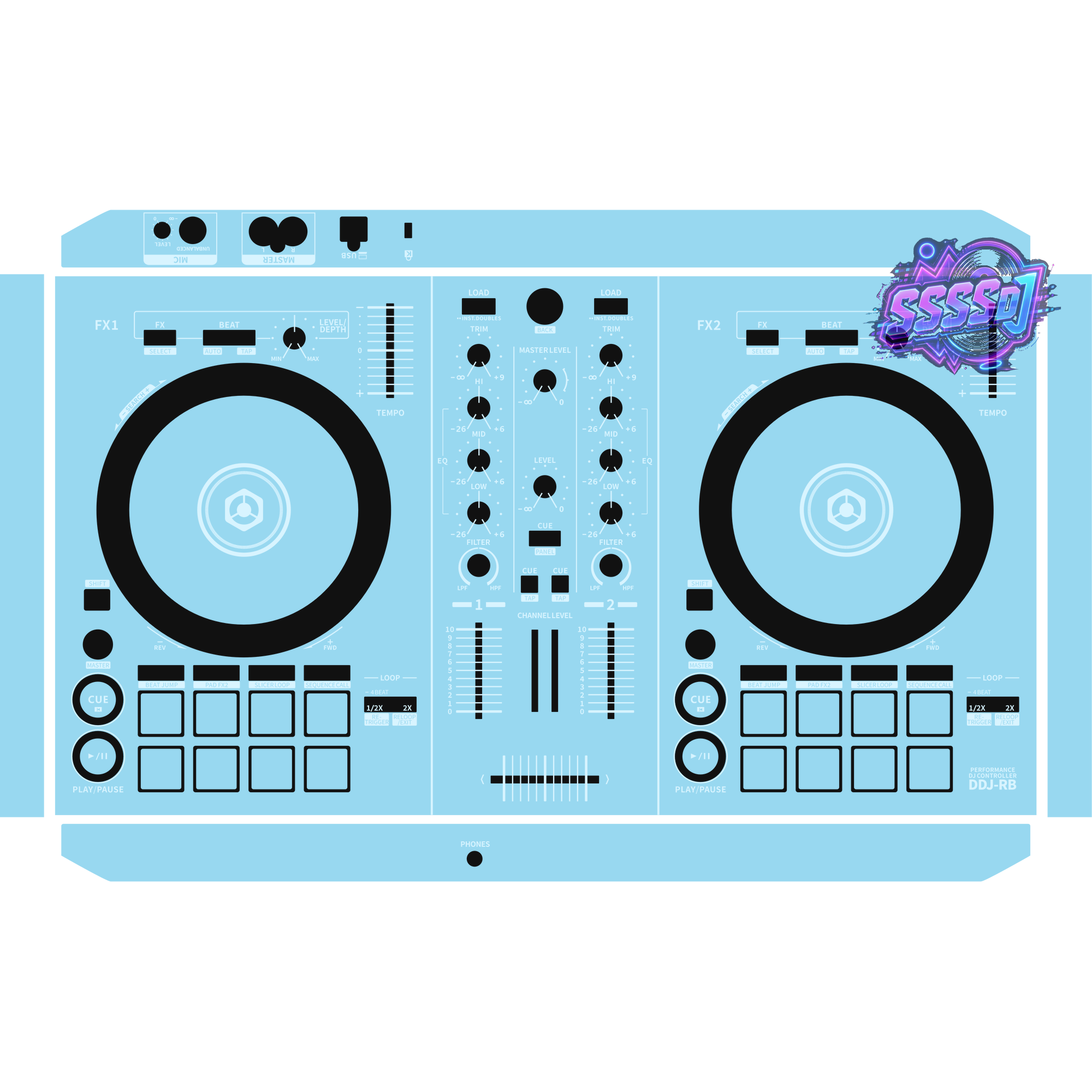 DDJ-RB DJ Controller Skin - Sky Blue Solid Color Design