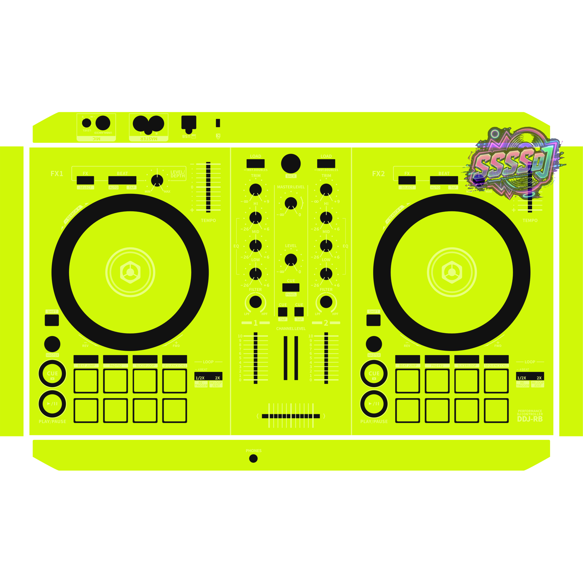 DDJ-RB DJ Controller Skin - Neon Green Solid Color Design