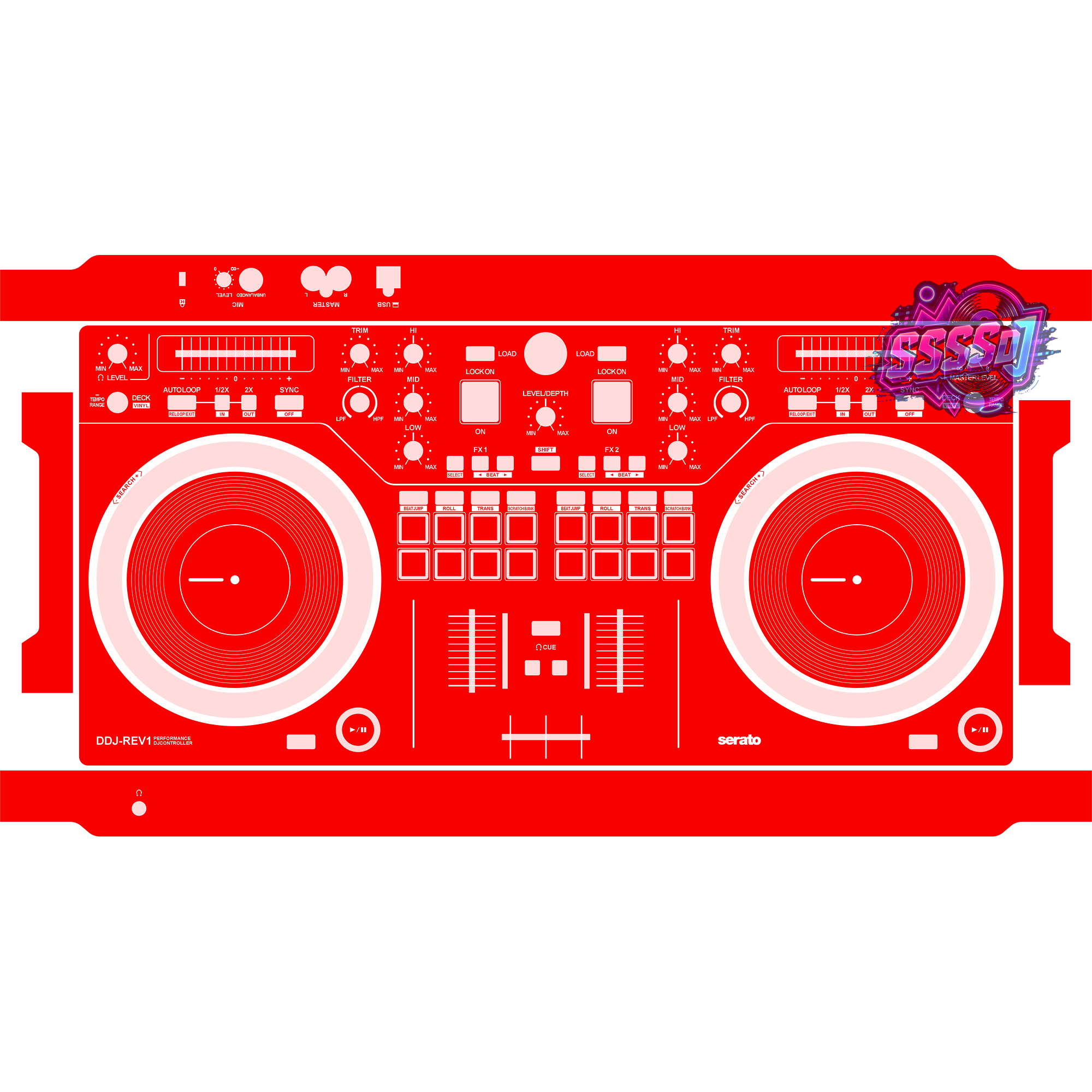 DDJ-REV1 DJ Controller Skin - Red Solid Color Design