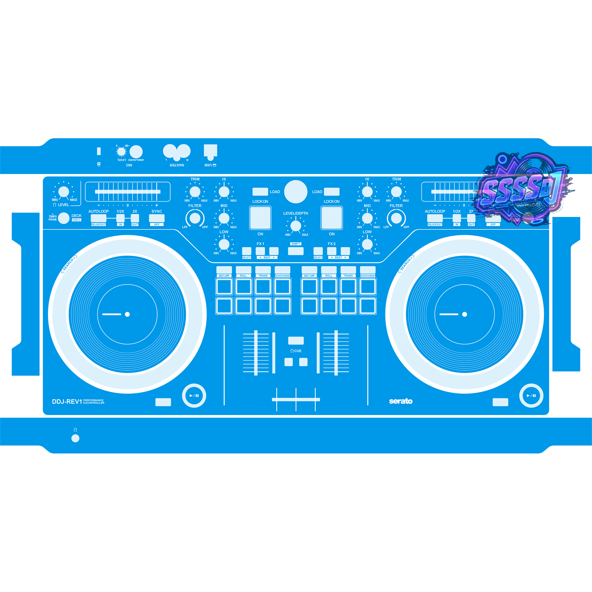 DDJ-REV1 DJ Controller Skin - Blue Solid Color Design