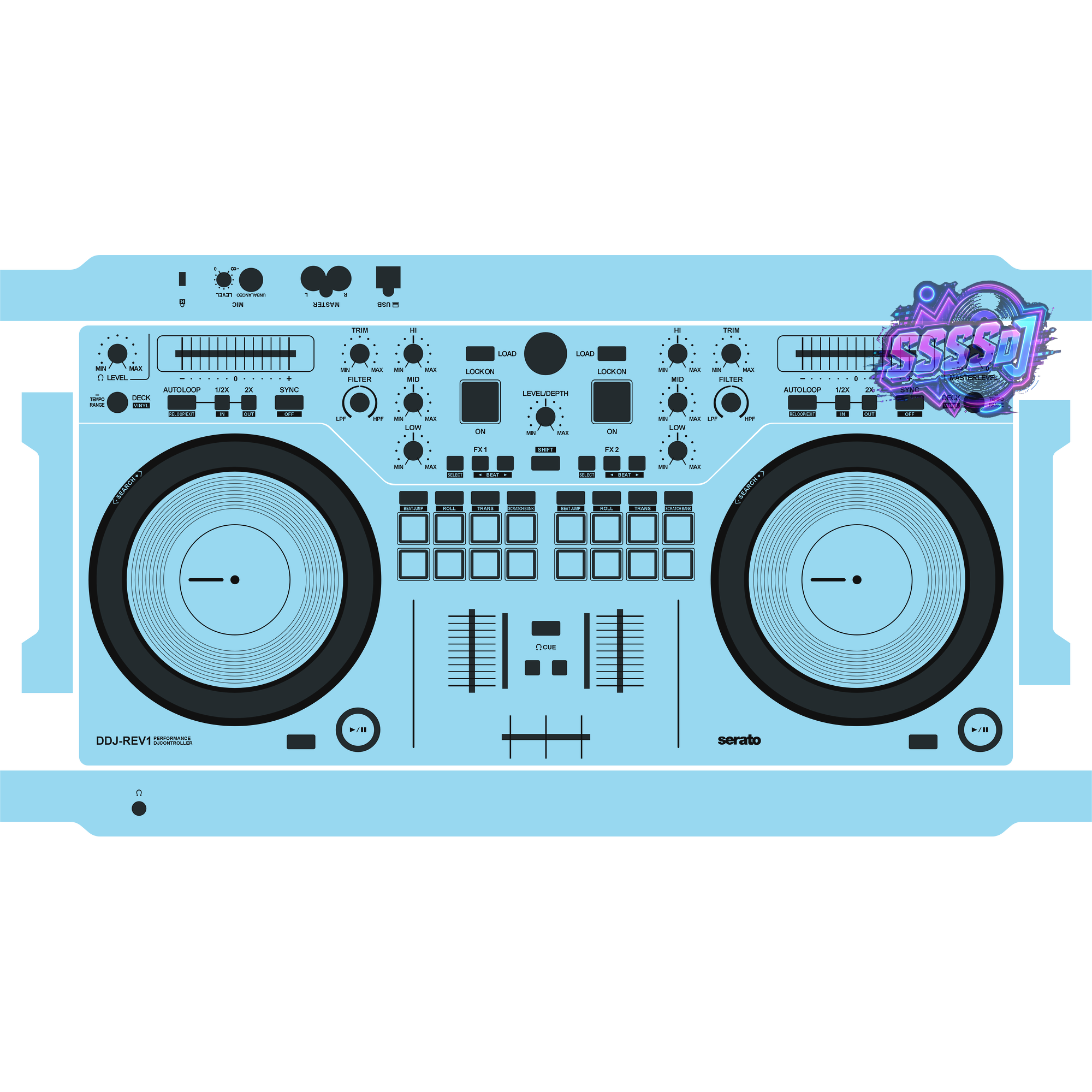 DDJ-REV1 DJ Controller Skin - Sky Blue Solid Color Design