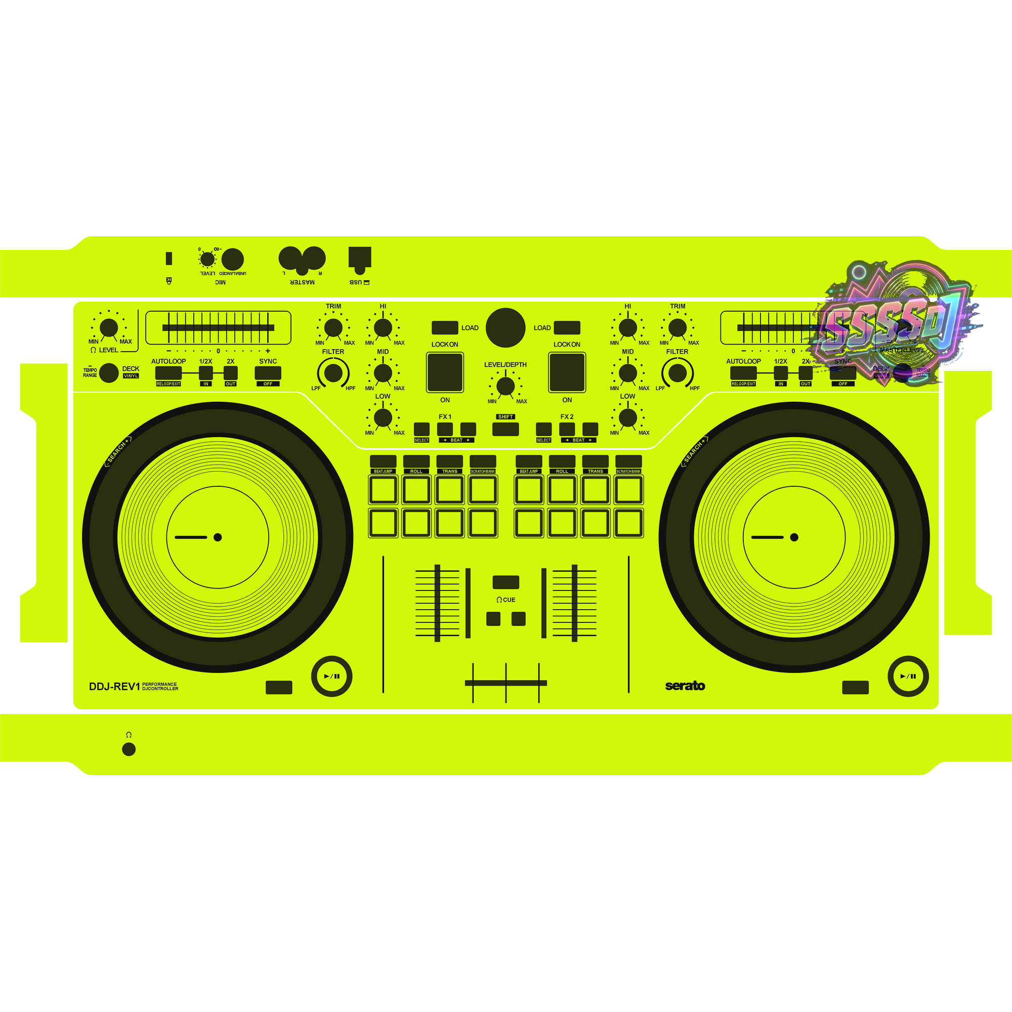 DDJ-REV1 DJ Controller Skin - Neon Green Solid Color Design